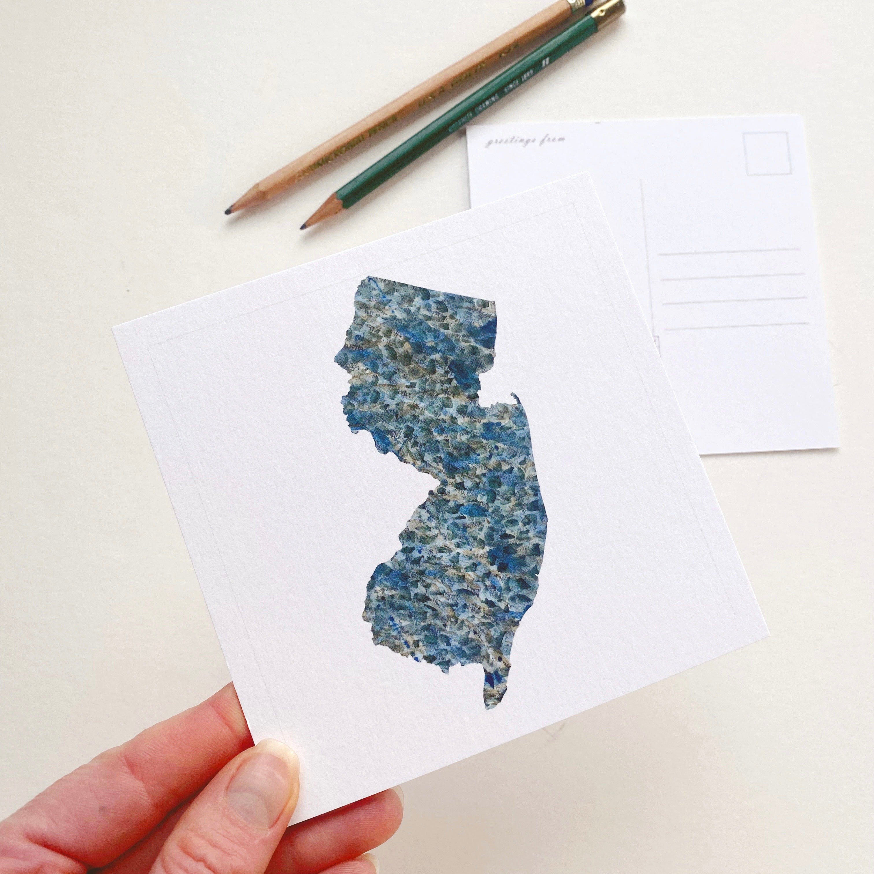 NEW JERSEY Painted State Map SQUARE Postcard