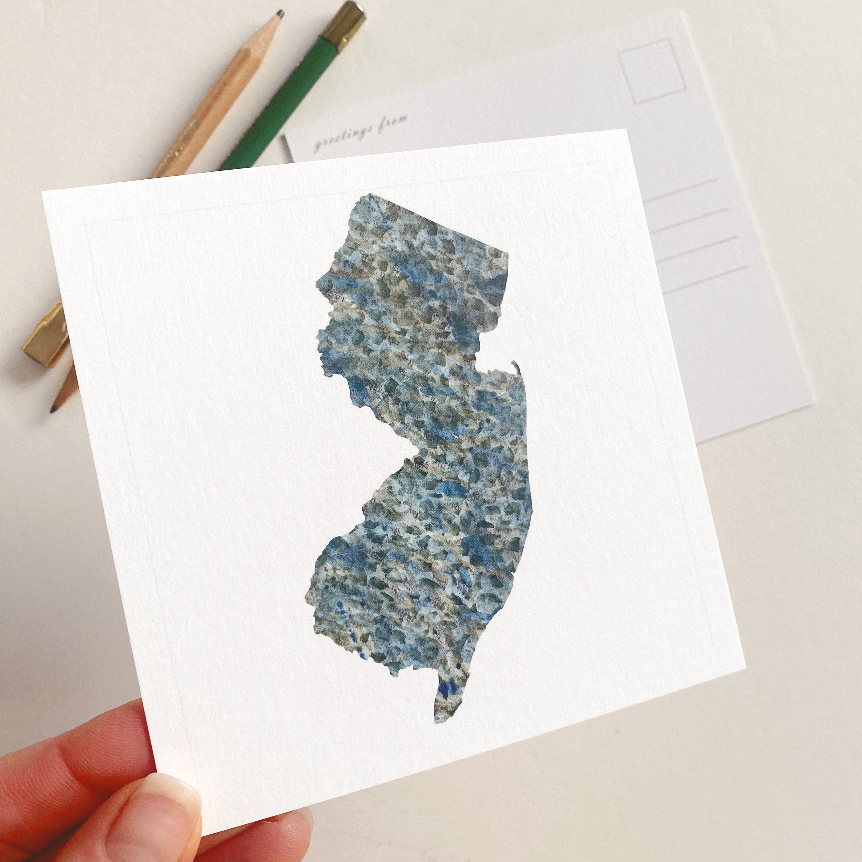 NEW JERSEY Painted State Map SQUARE Postcard