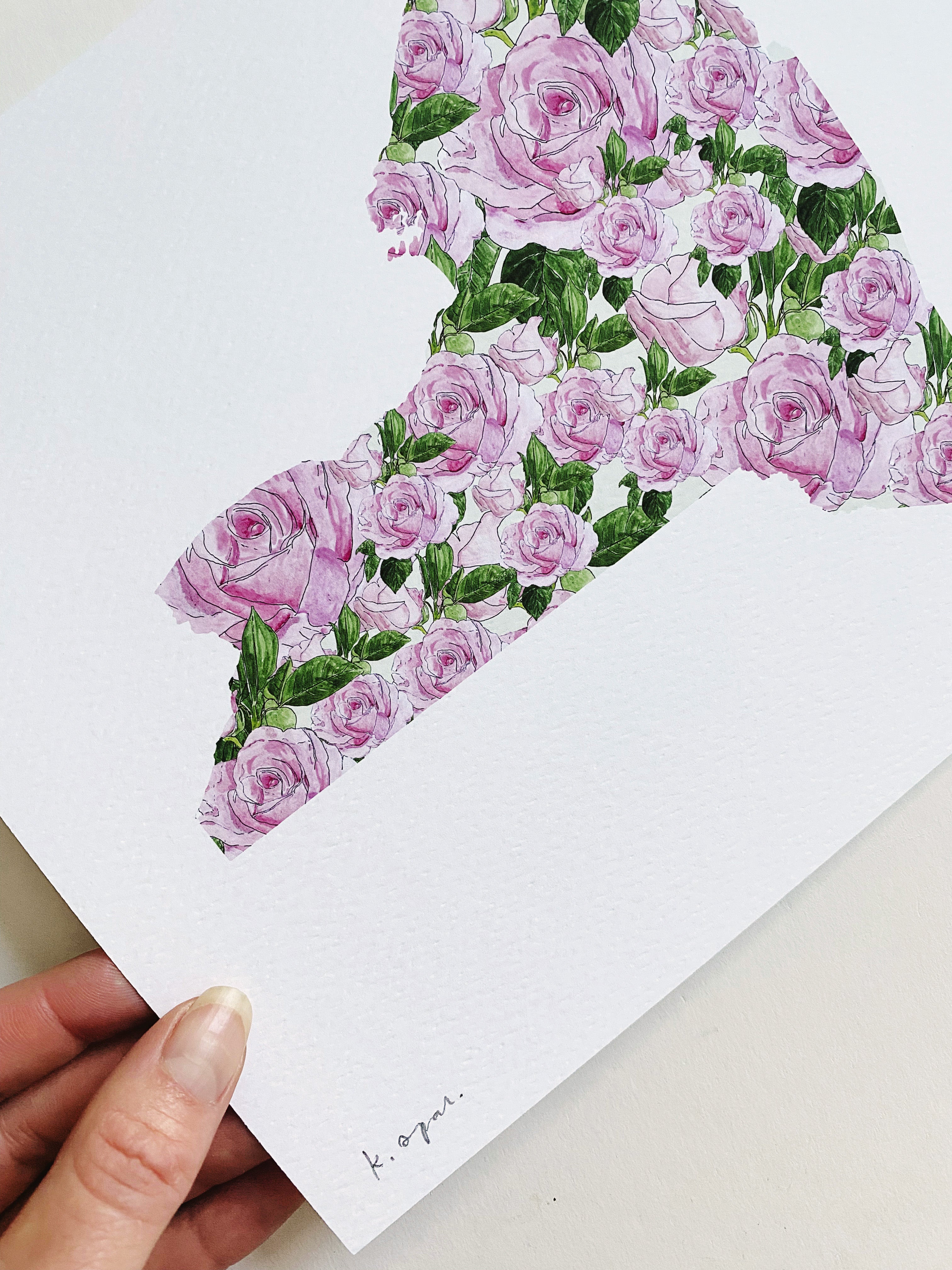 NEW YORK State Flower Map: Rose: PRINT