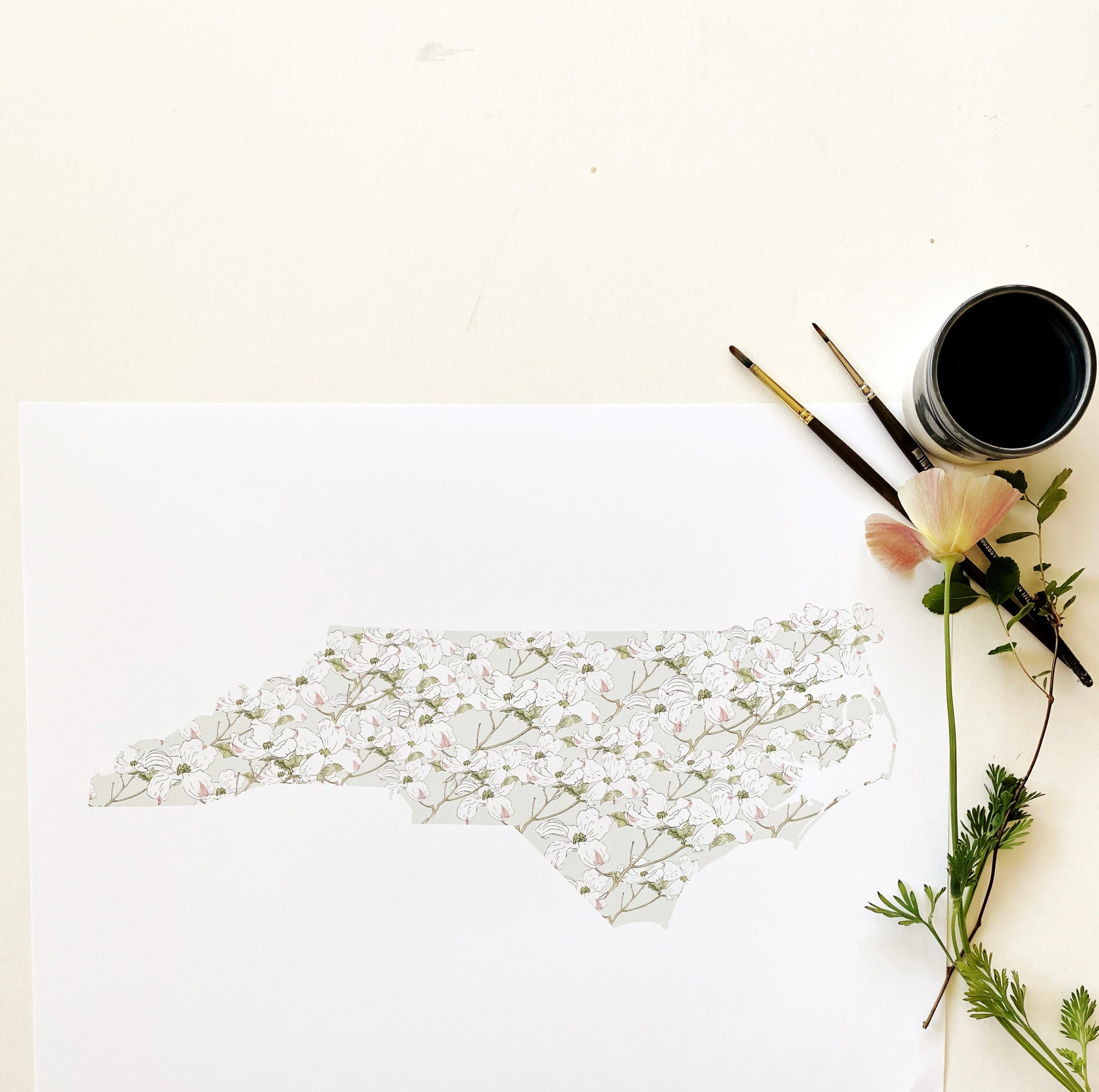 NORTH CAROLINA State Flower Map: Flowering Dogwood: PRINT