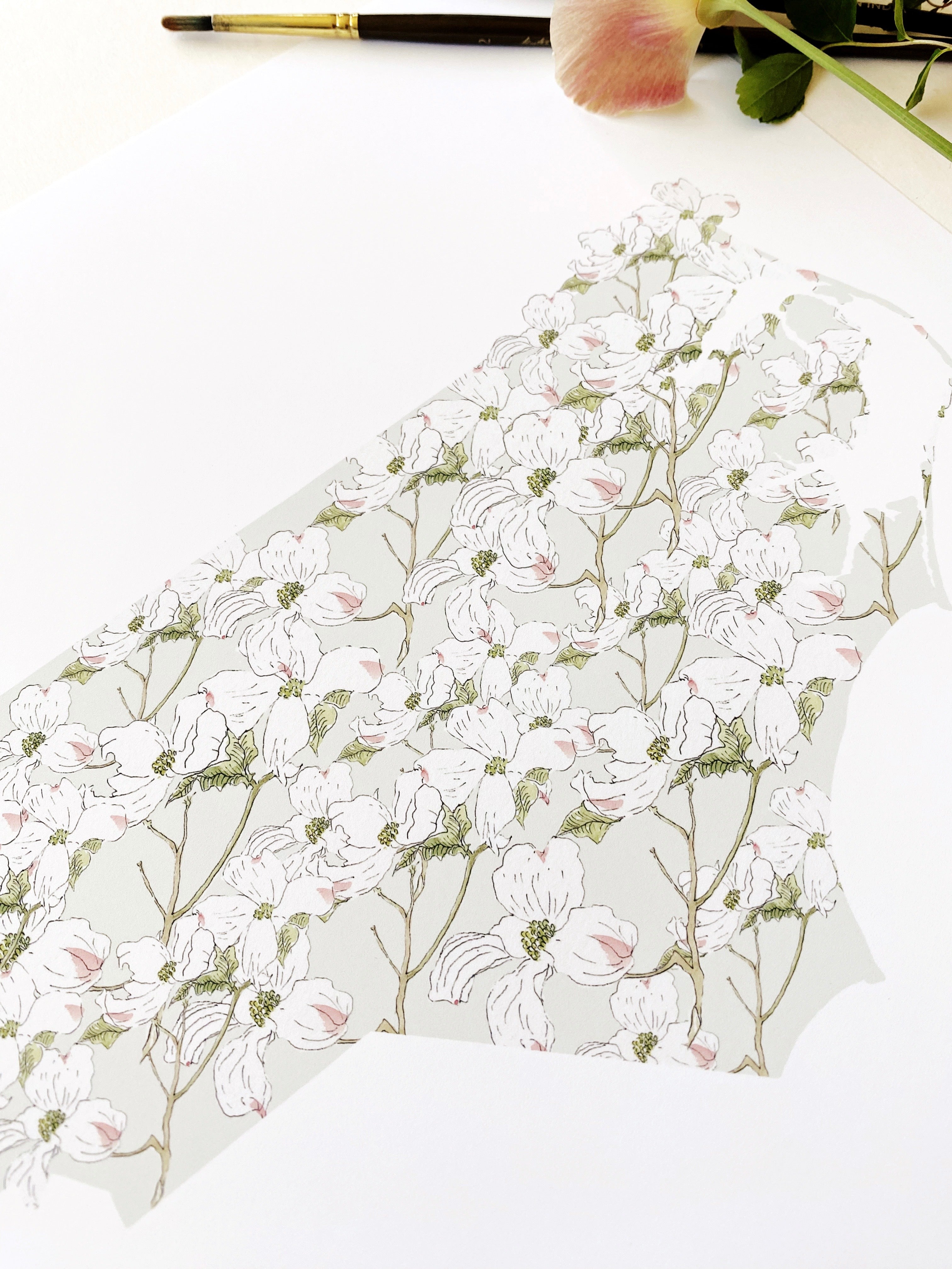 NORTH CAROLINA State Flower Map: Flowering Dogwood: PRINT