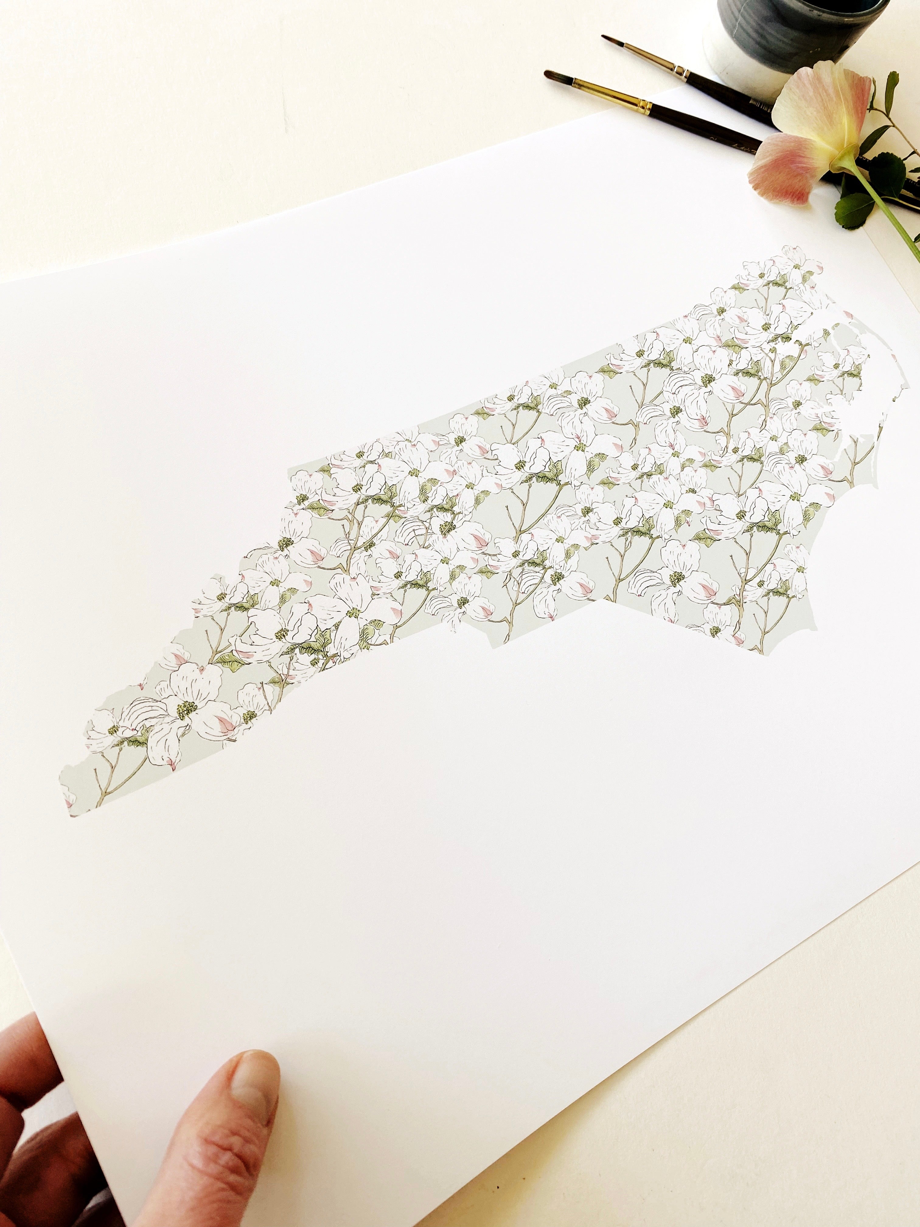 NORTH CAROLINA State Flower Map: Flowering Dogwood: PRINT