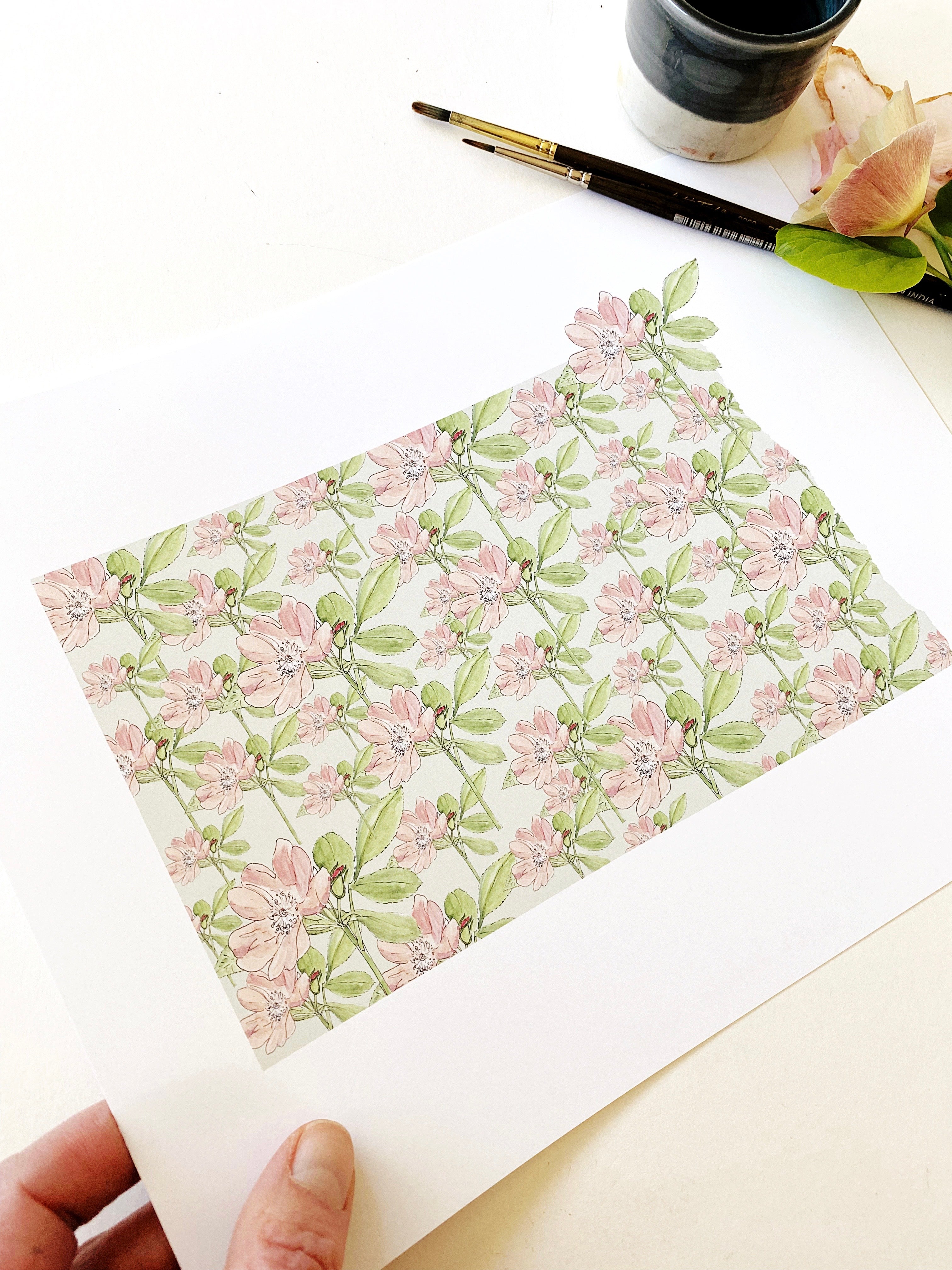 NORTH DAKOTA State Flower Map: Wild Prairie Rose: PRINT