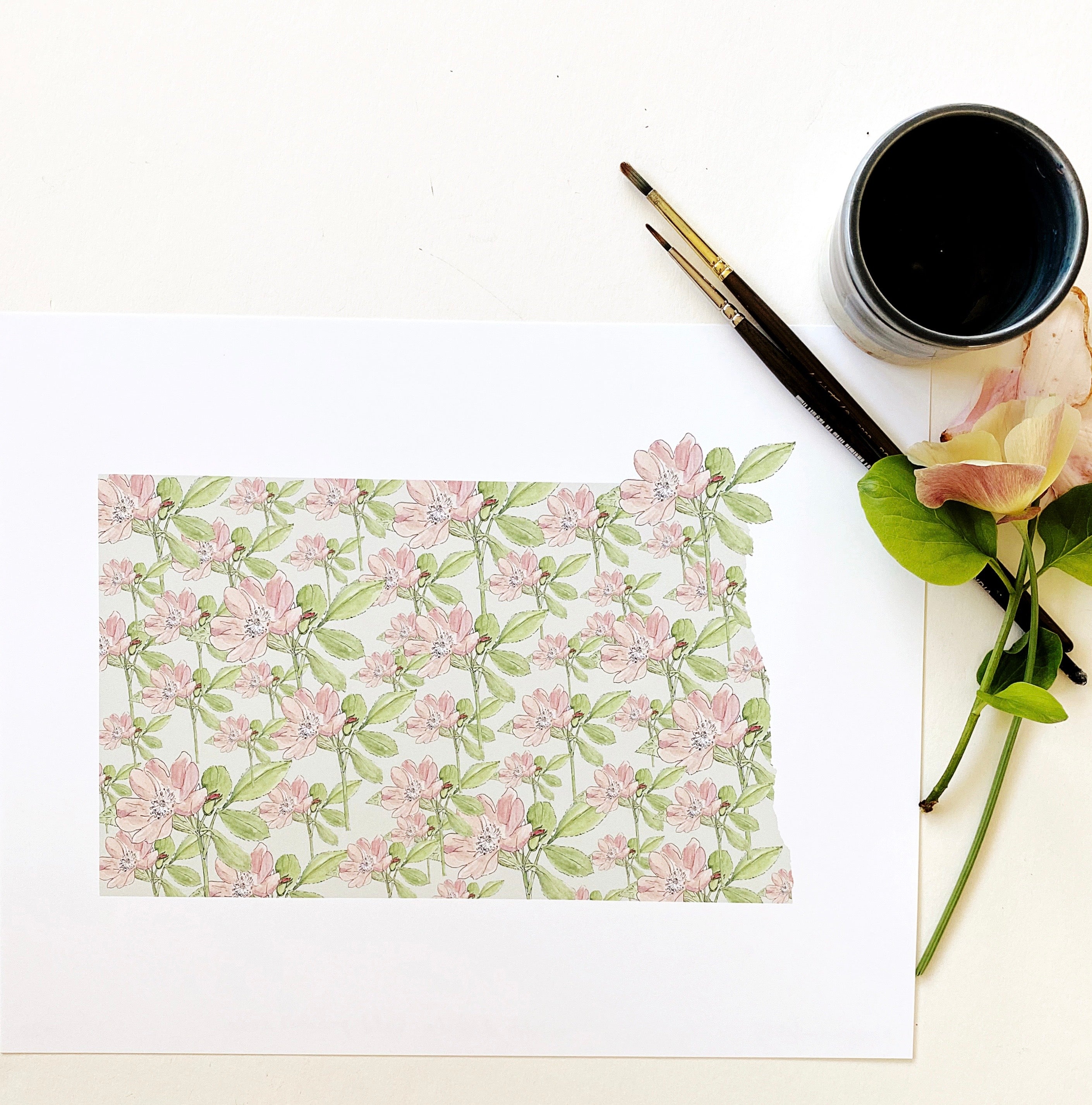 NORTH DAKOTA State Flower Map: Wild Prairie Rose: PRINT