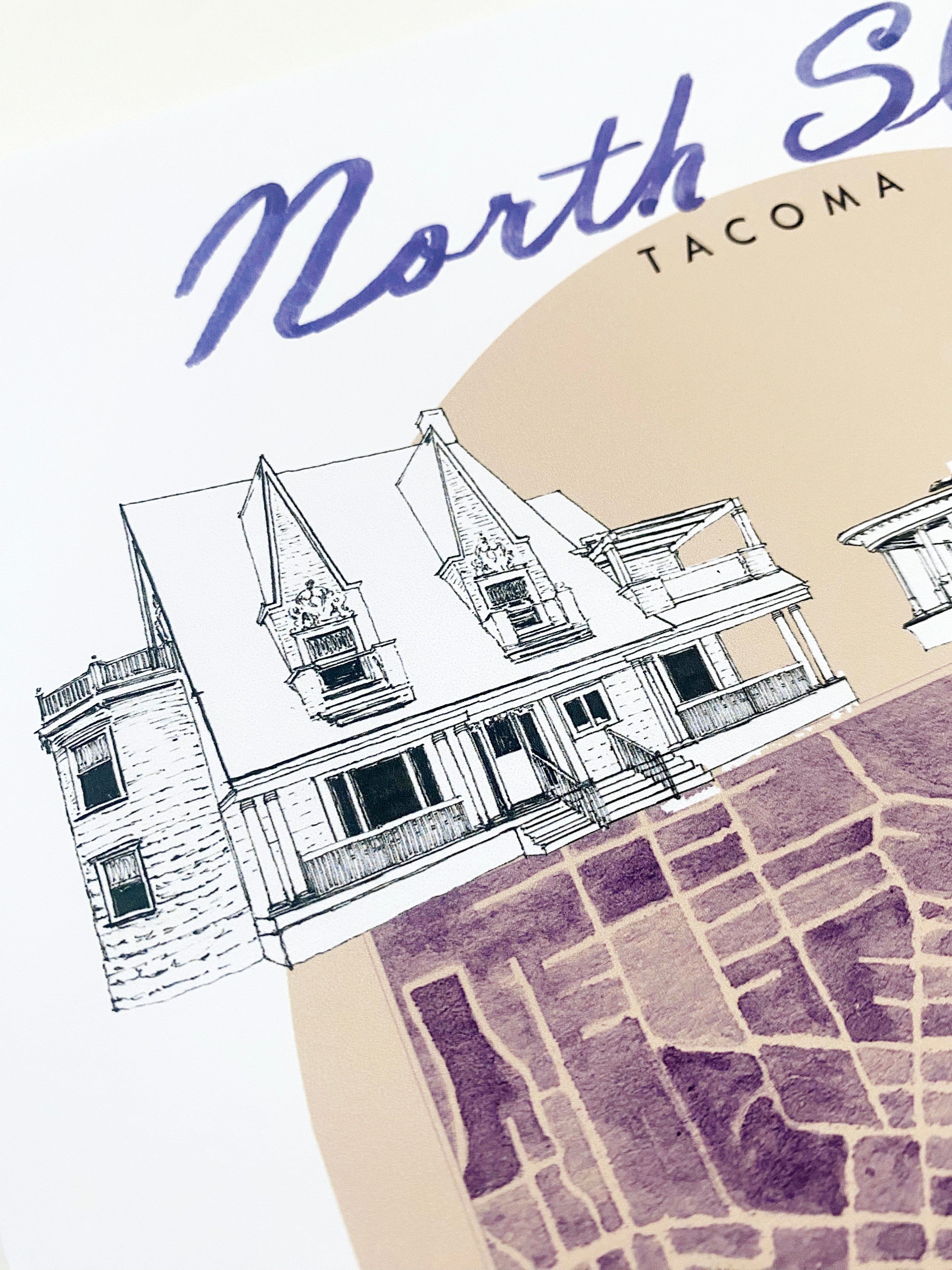 new NORTH SLOPE TACOMA Neighborhood "Charms" Watercolor Map: PRINT