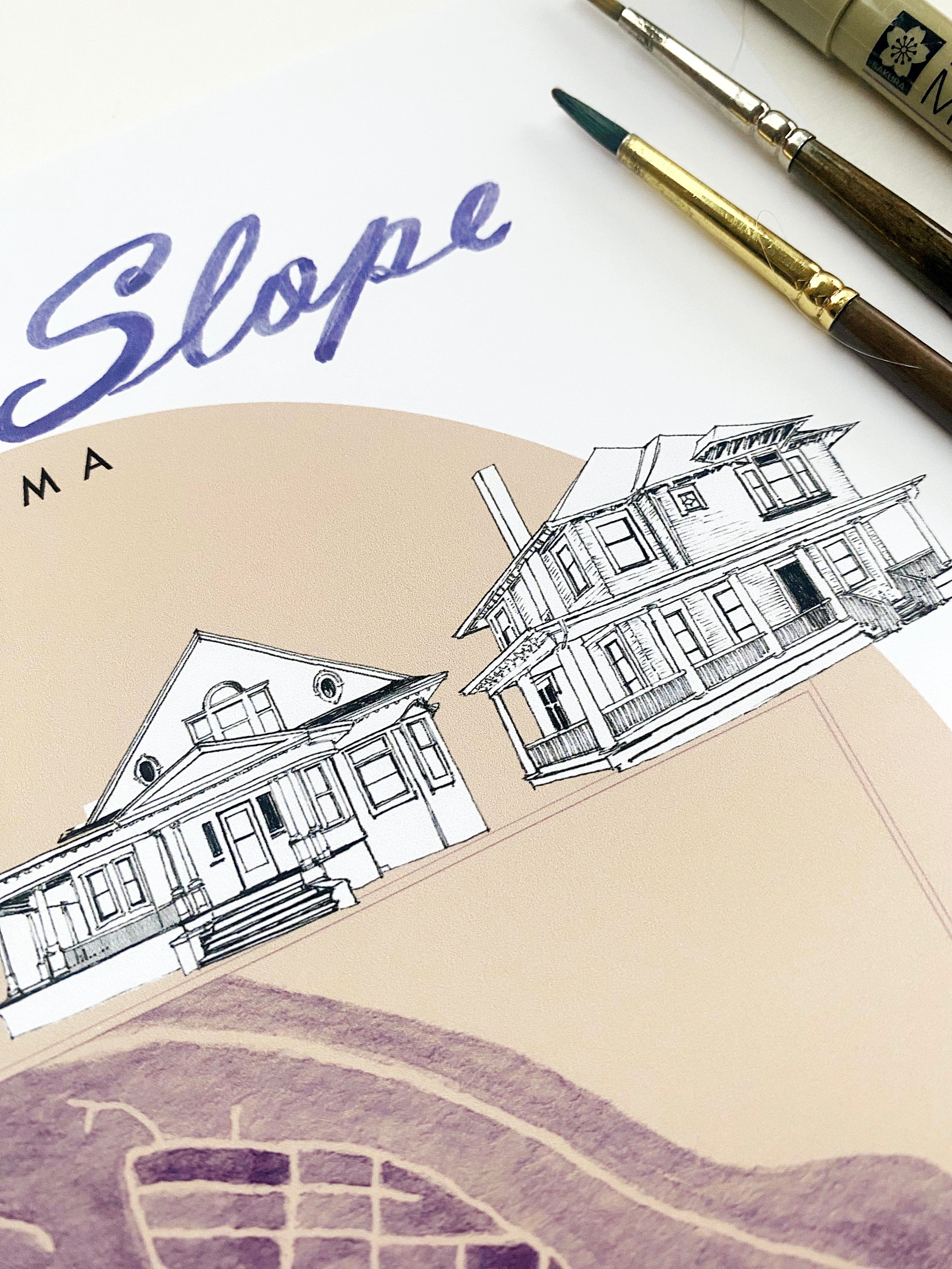 new NORTH SLOPE TACOMA Neighborhood "Charms" Watercolor Map: PRINT