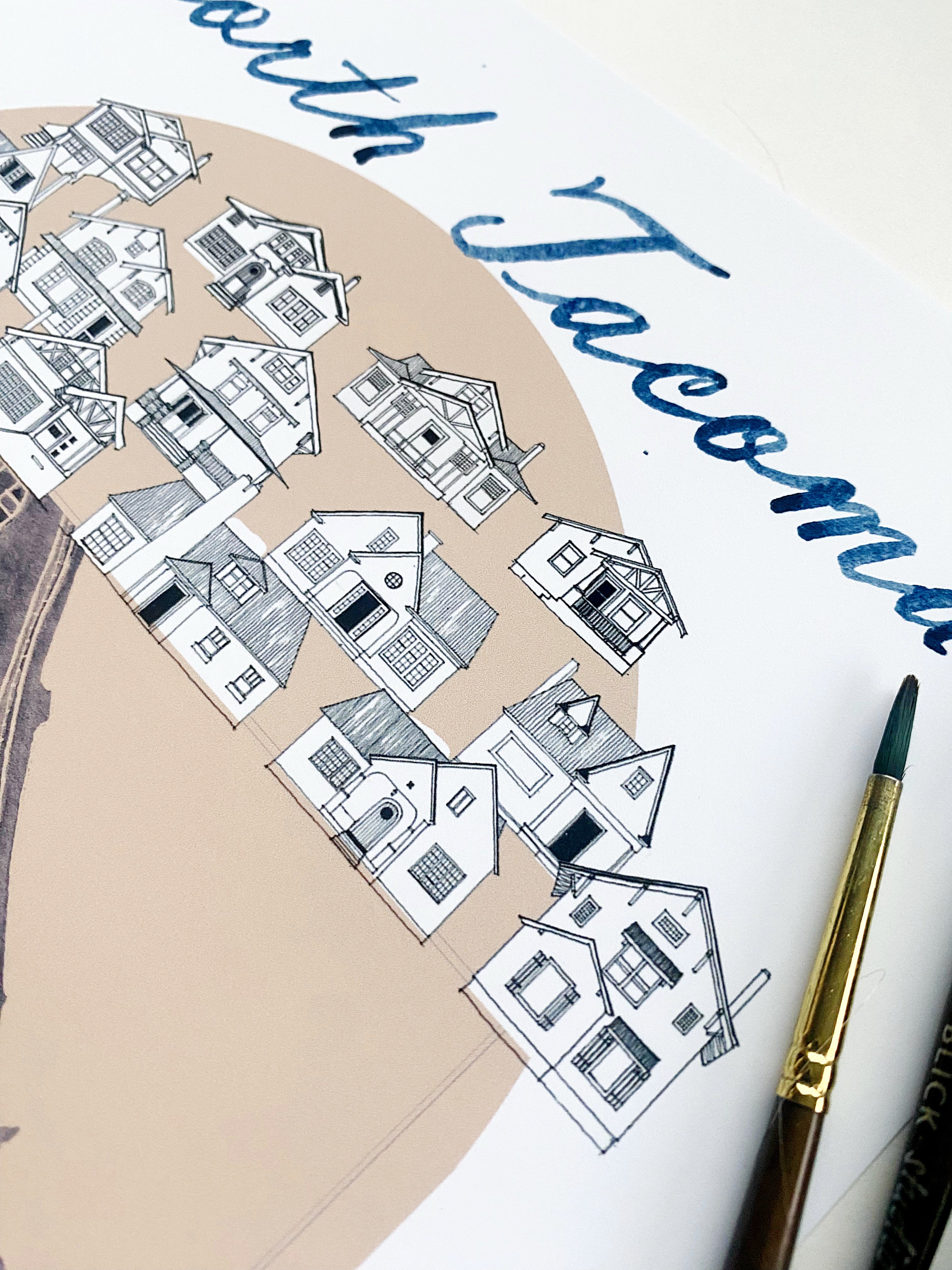 new NORTH TACOMA Neighborhood "Charms" Watercolor Map: PRINT