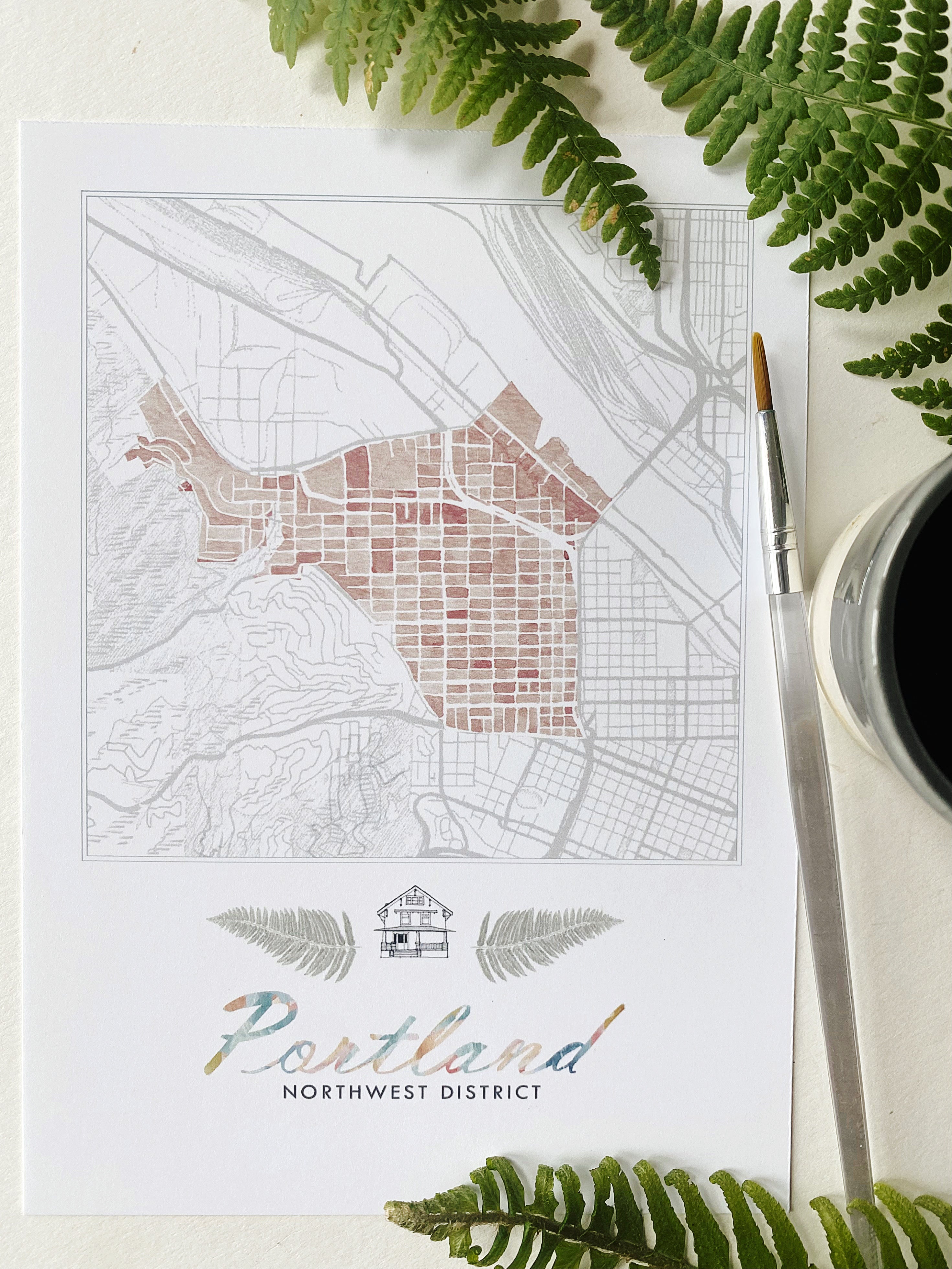 Northwest District PORTLAND Neighborhood Watercolor Map: PRINT