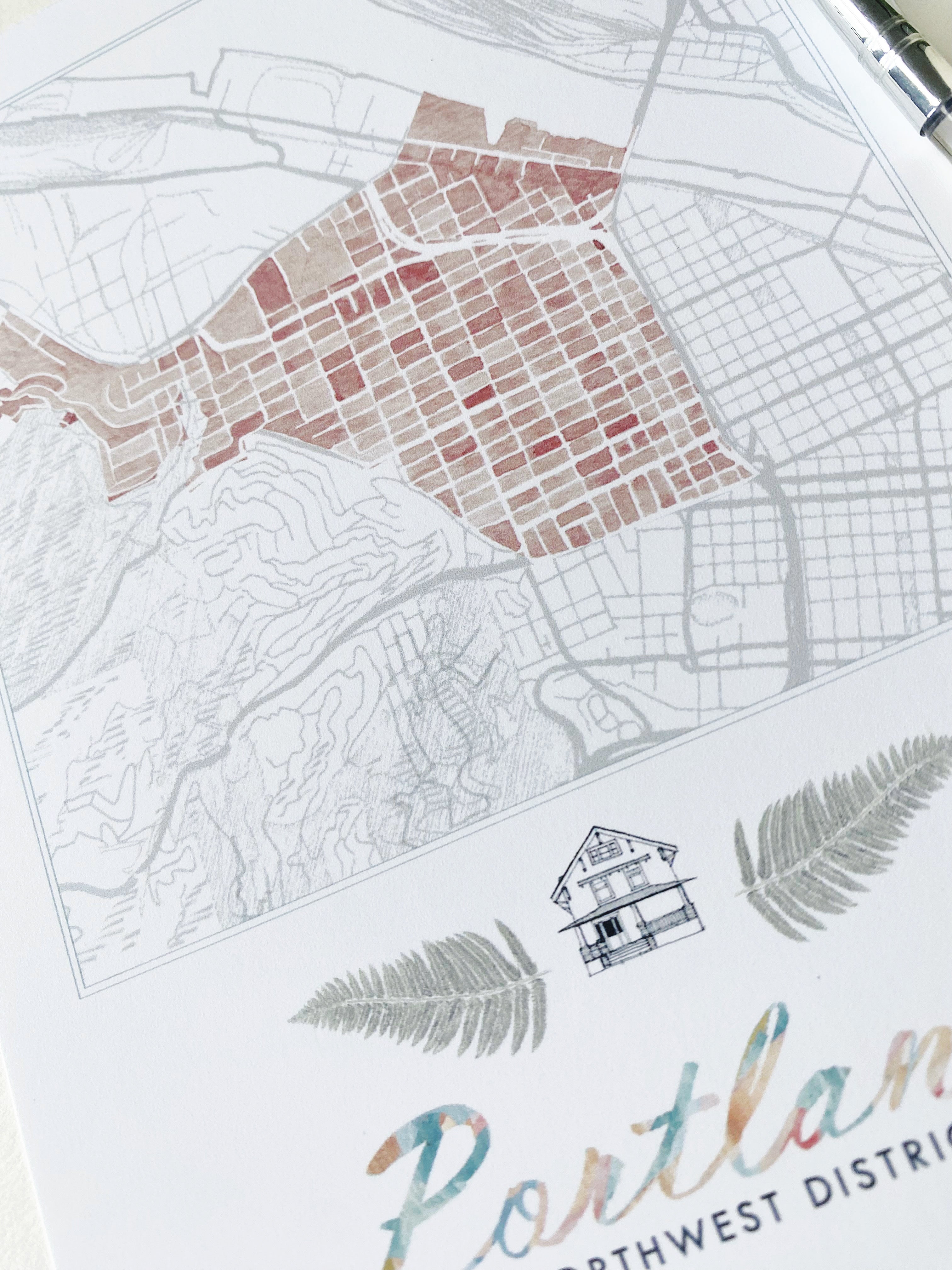 Northwest District PORTLAND Neighborhood Watercolor Map: PRINT