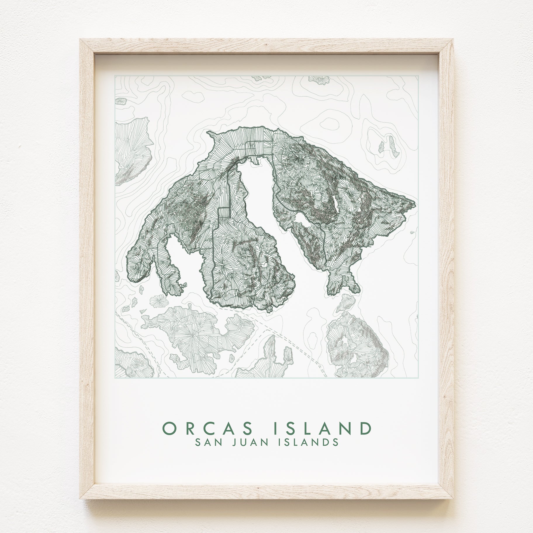 ORCAS ISLAND San Juan Islands WA Topographic + Bathymetric Map Drawing: PRINT