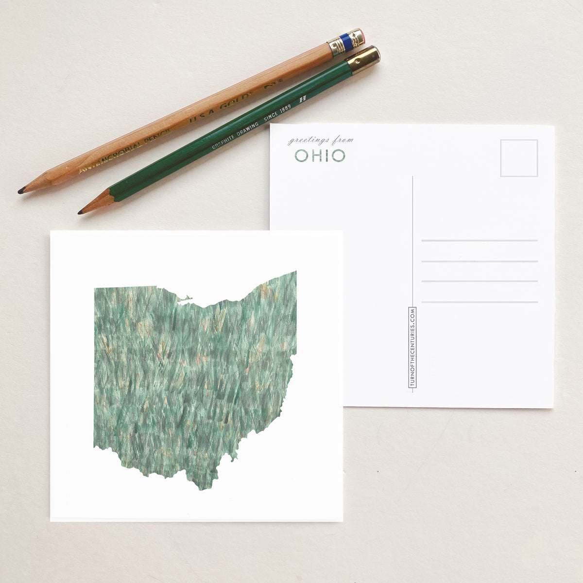 OHIO Painted State Map SQUARE Postcard — Turn-of-the-Centuries