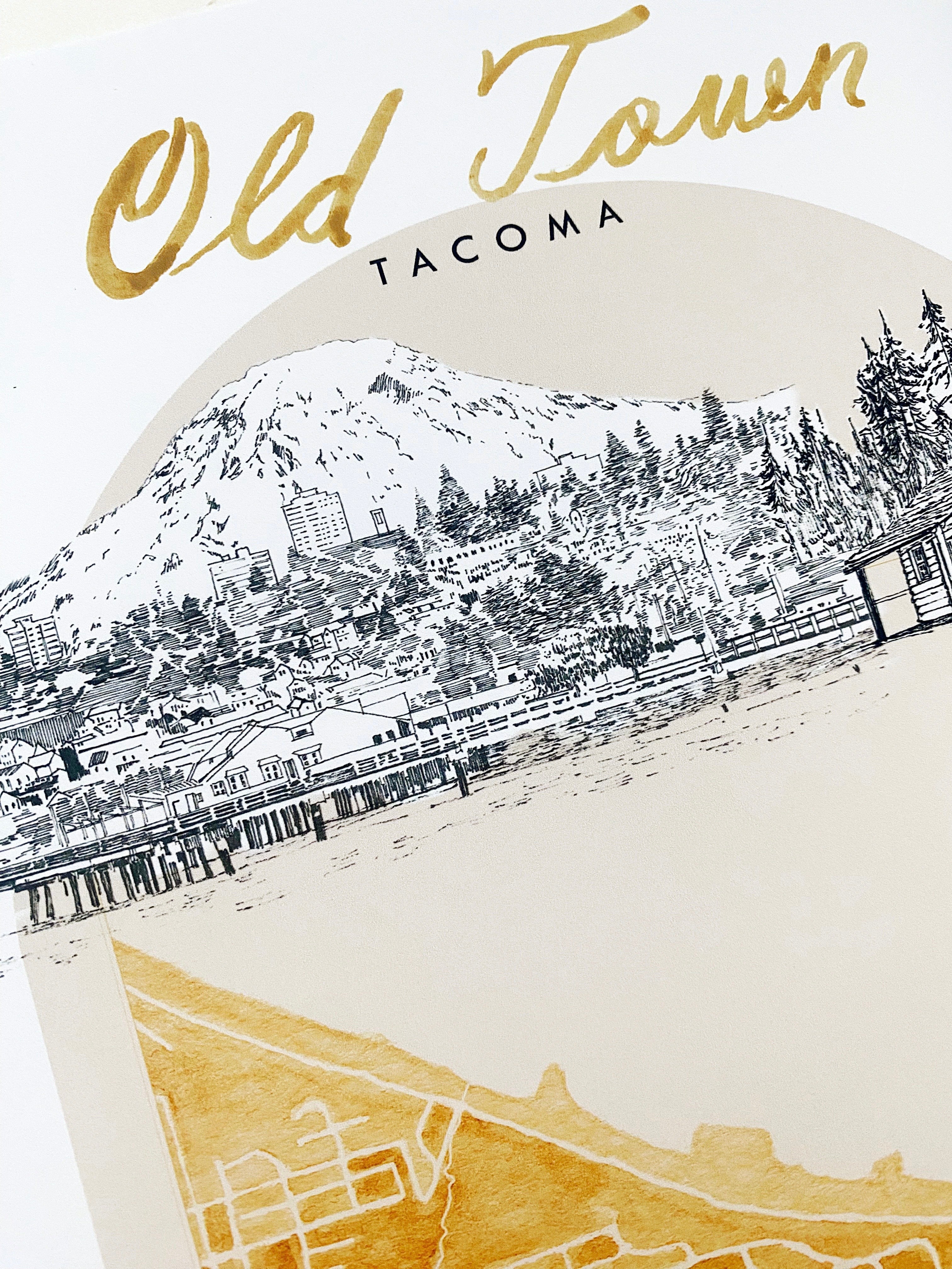 new OLD TOWN TACOMA Neighborhood "Charms" Watercolor Map: PRINT