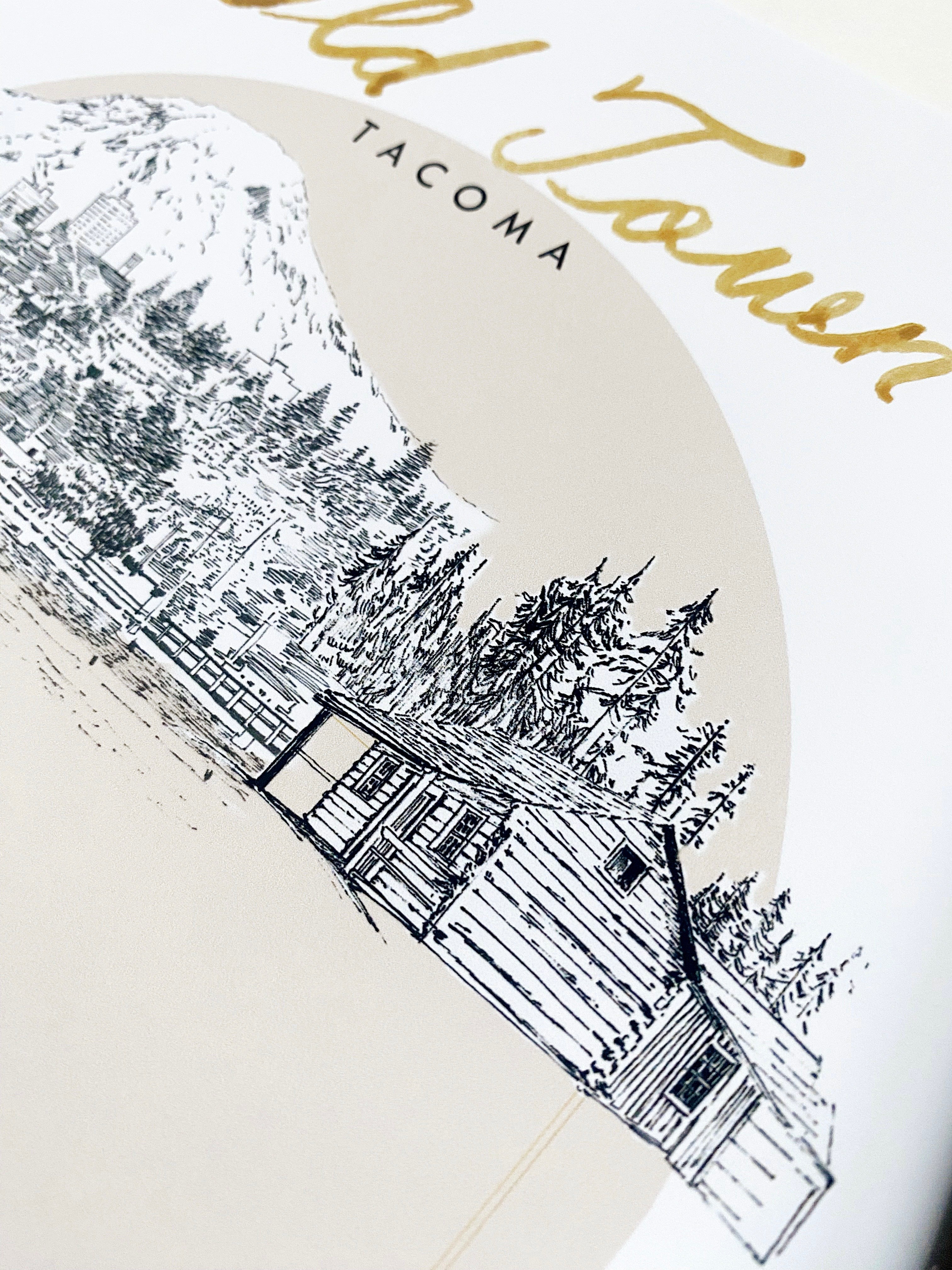 new OLD TOWN TACOMA Neighborhood "Charms" Watercolor Map: PRINT