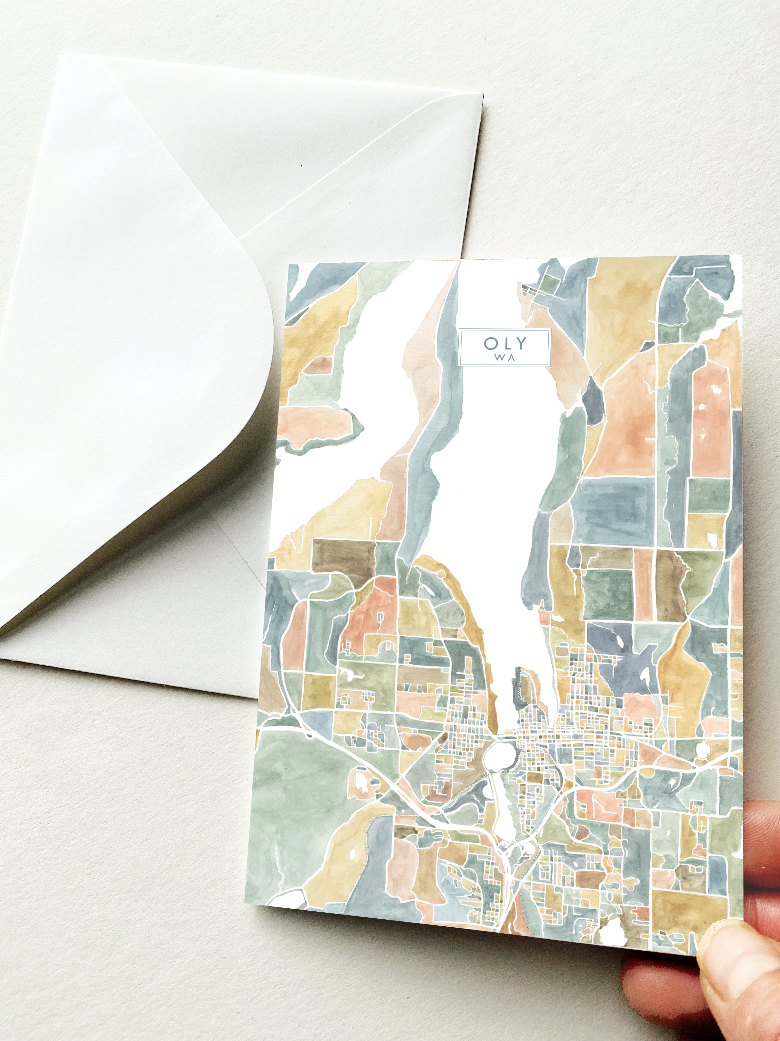 ColorFULL OLYMPIA WA Watercolor Map - THANK YOU greeting card