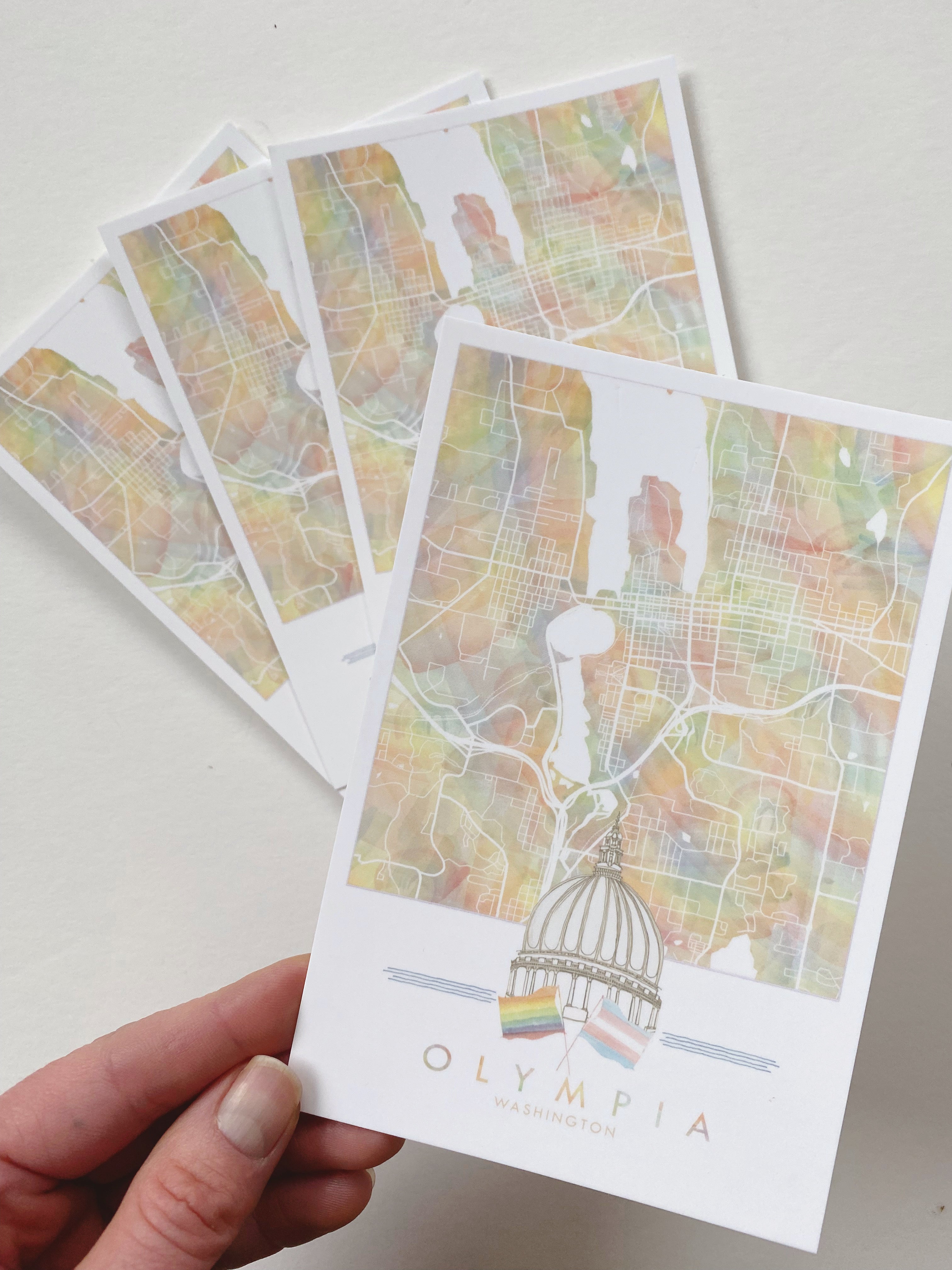 OLYMPIA Washington Capitol Rainbow Pride Map Postcard