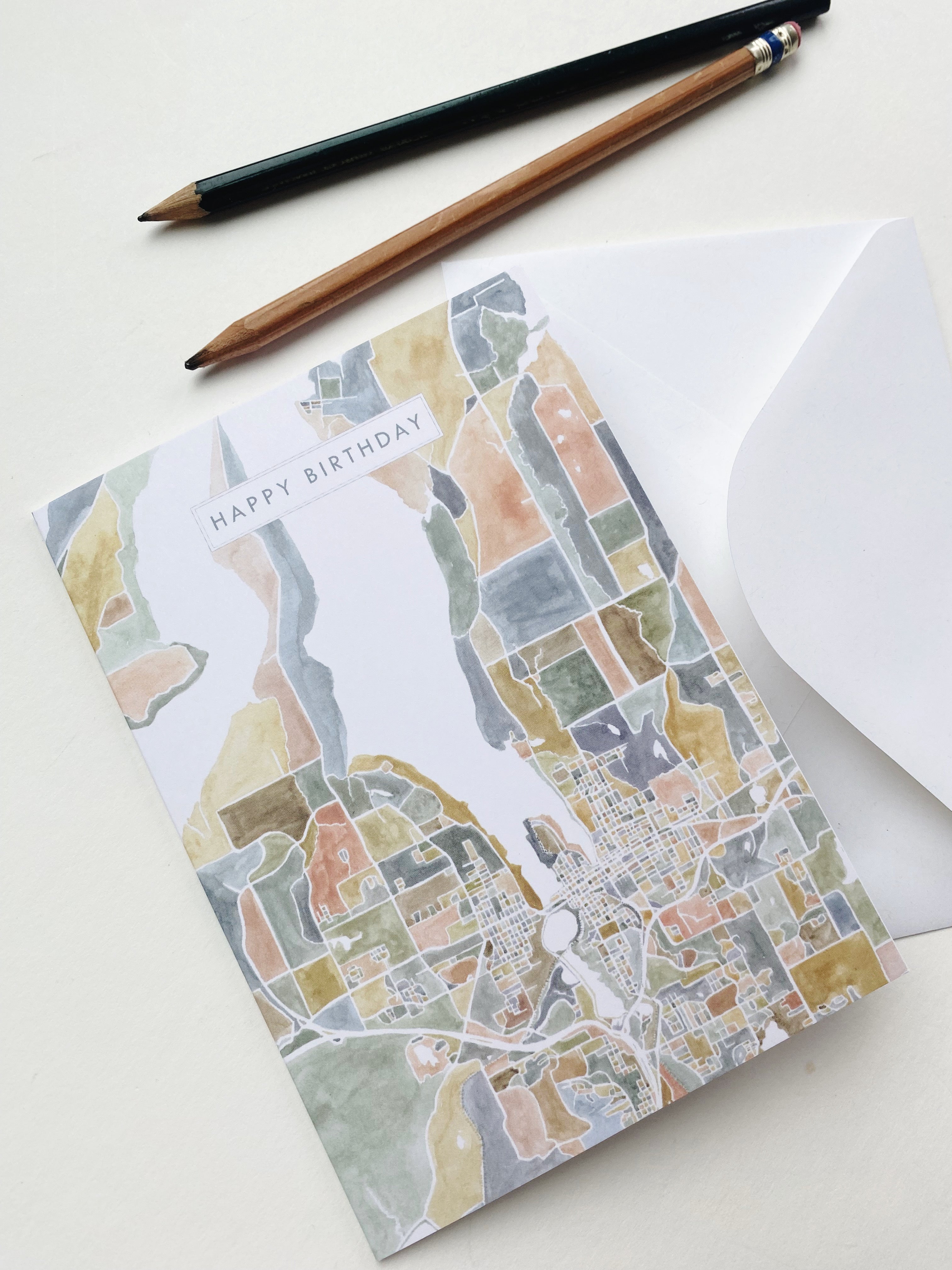 ColorFULL OLYMPIA Washington Watercolor Map - BIRTHDAY greeting card