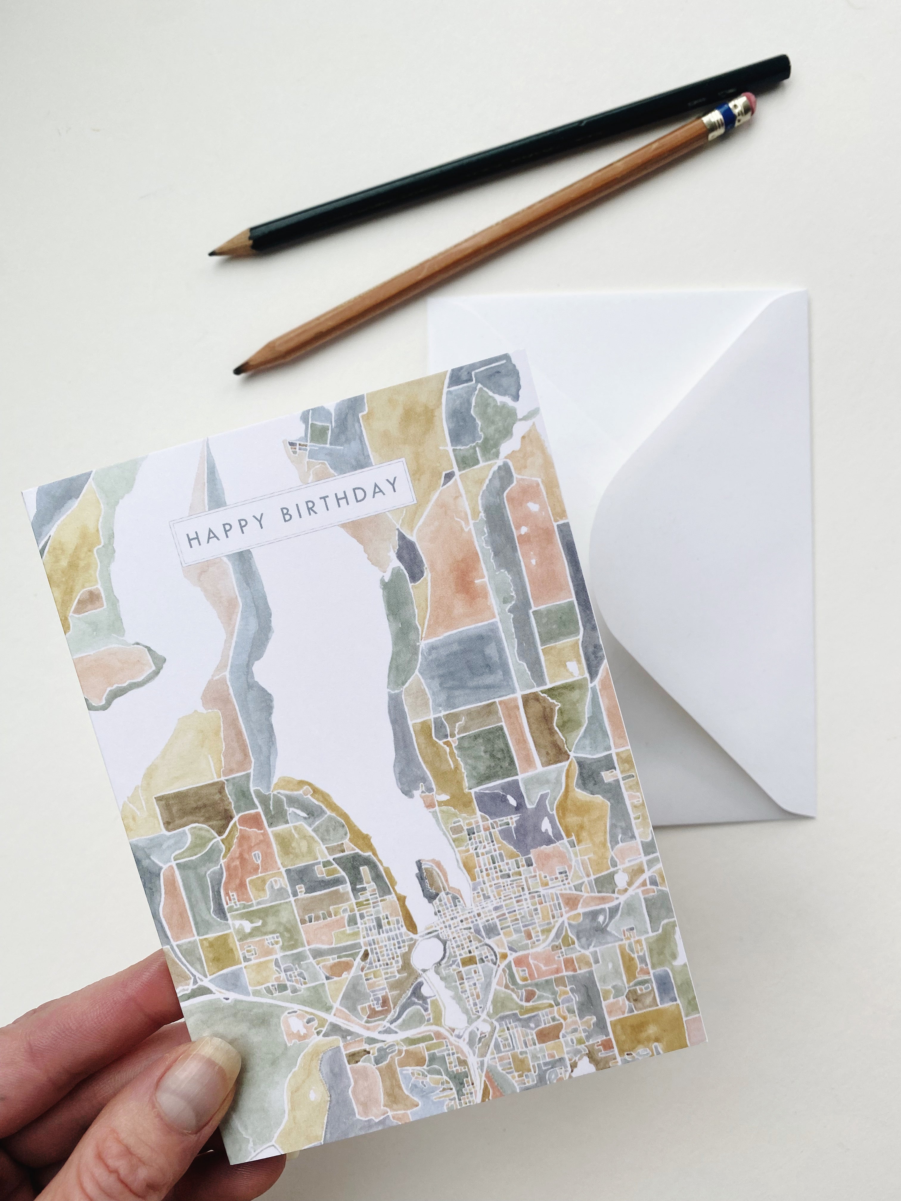 ColorFULL OLYMPIA Washington Watercolor Map - BIRTHDAY greeting card