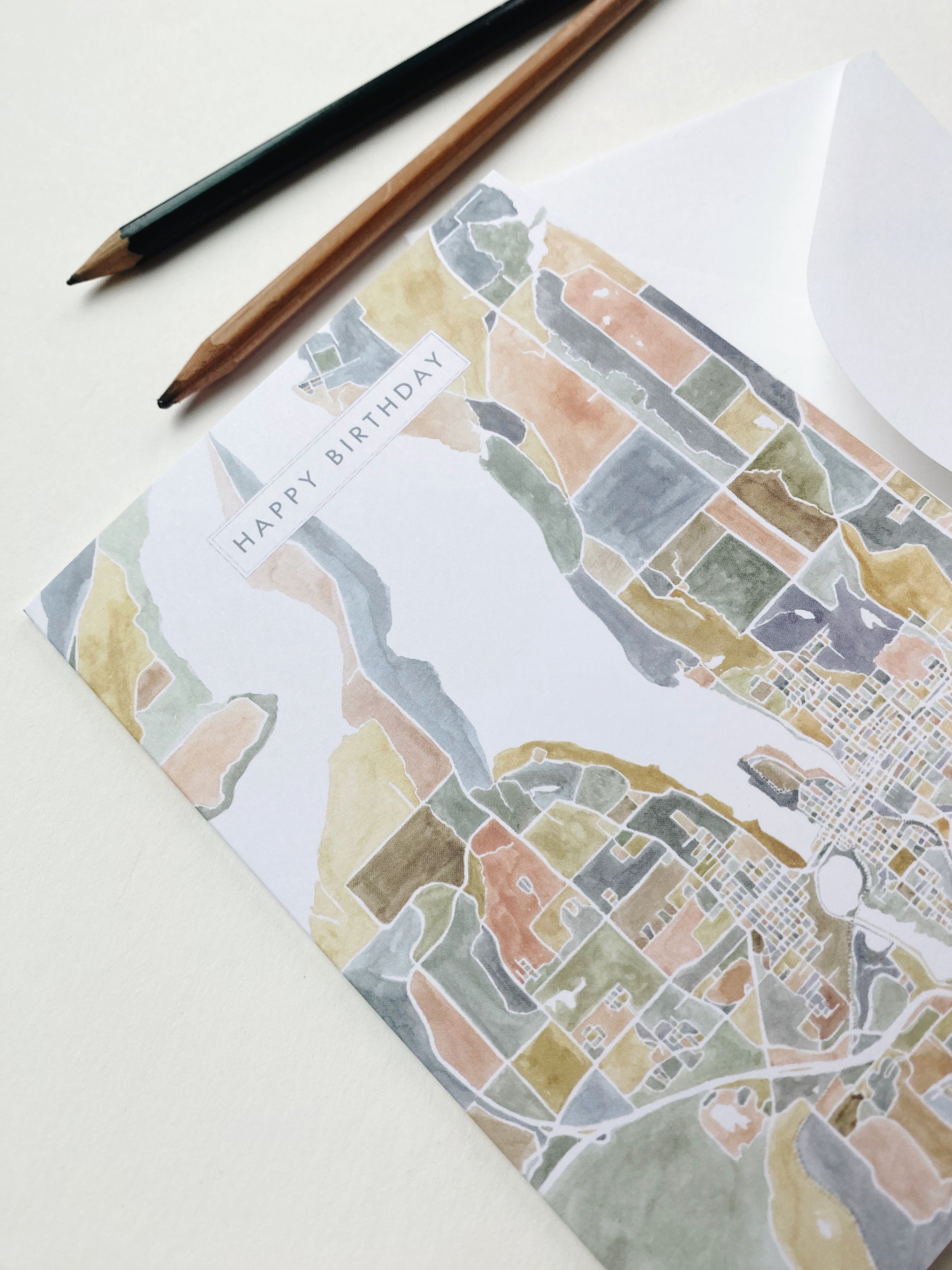 ColorFULL OLYMPIA Washington Watercolor Map - BIRTHDAY greeting card