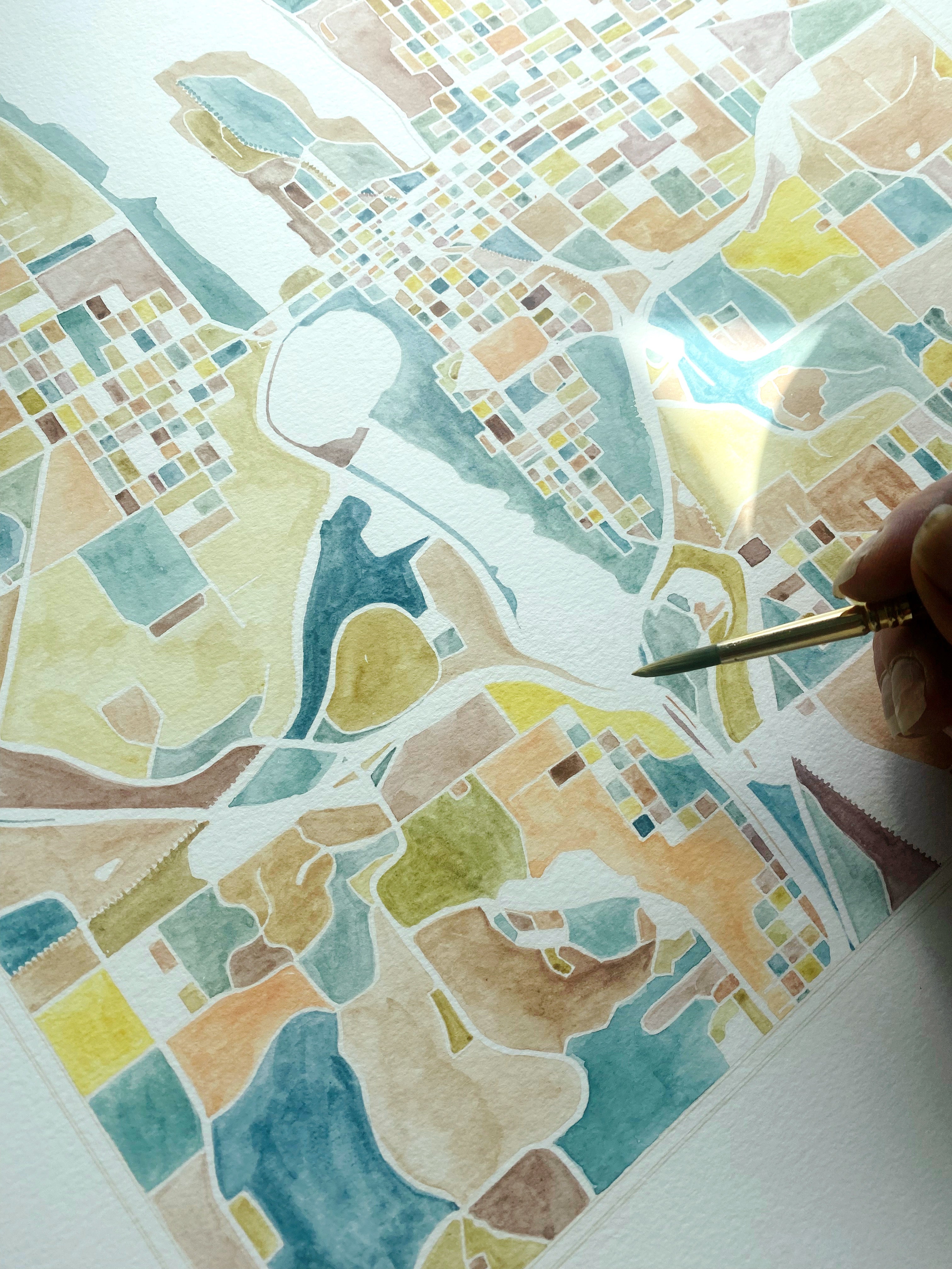 Downtown OLYMPIA Washington Watercolor Map Postcard