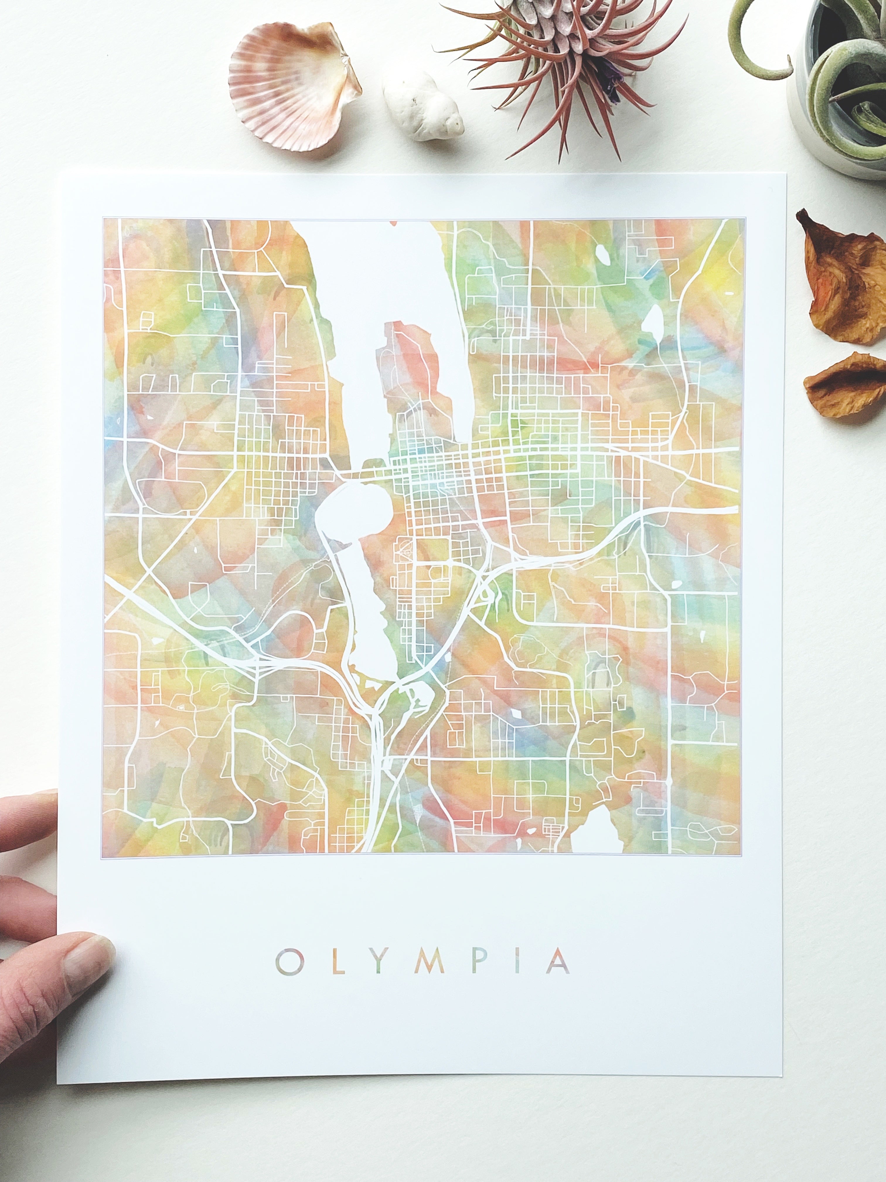 Downtown OLYMPIA Pride Rainbow Watercolor Map: PRINT