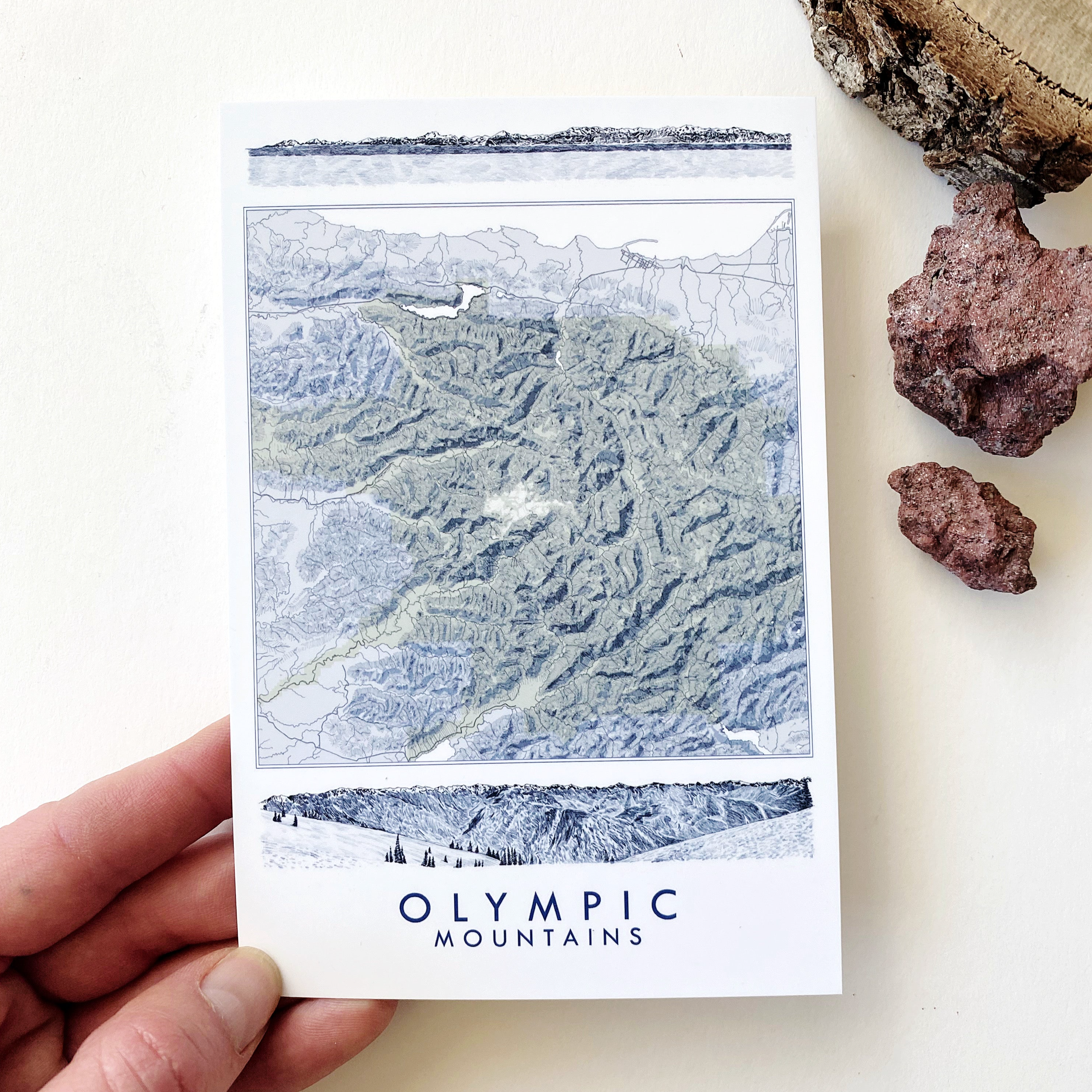 OLYMPIC MOUNTAINS NP Washington Map Postcard