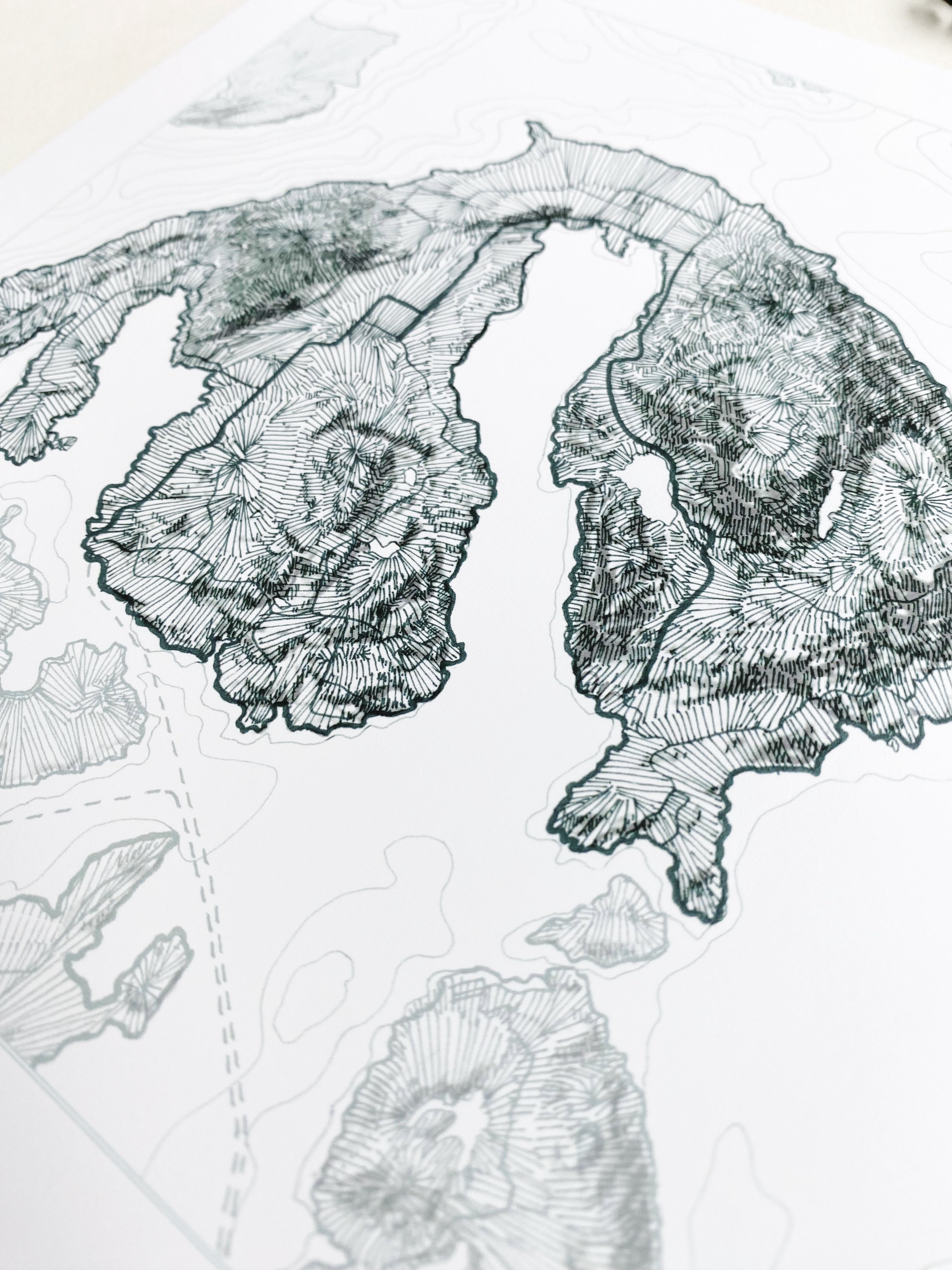 ORCAS ISLAND San Juan Islands WA Topographic + Bathymetric Map Drawing: PRINT