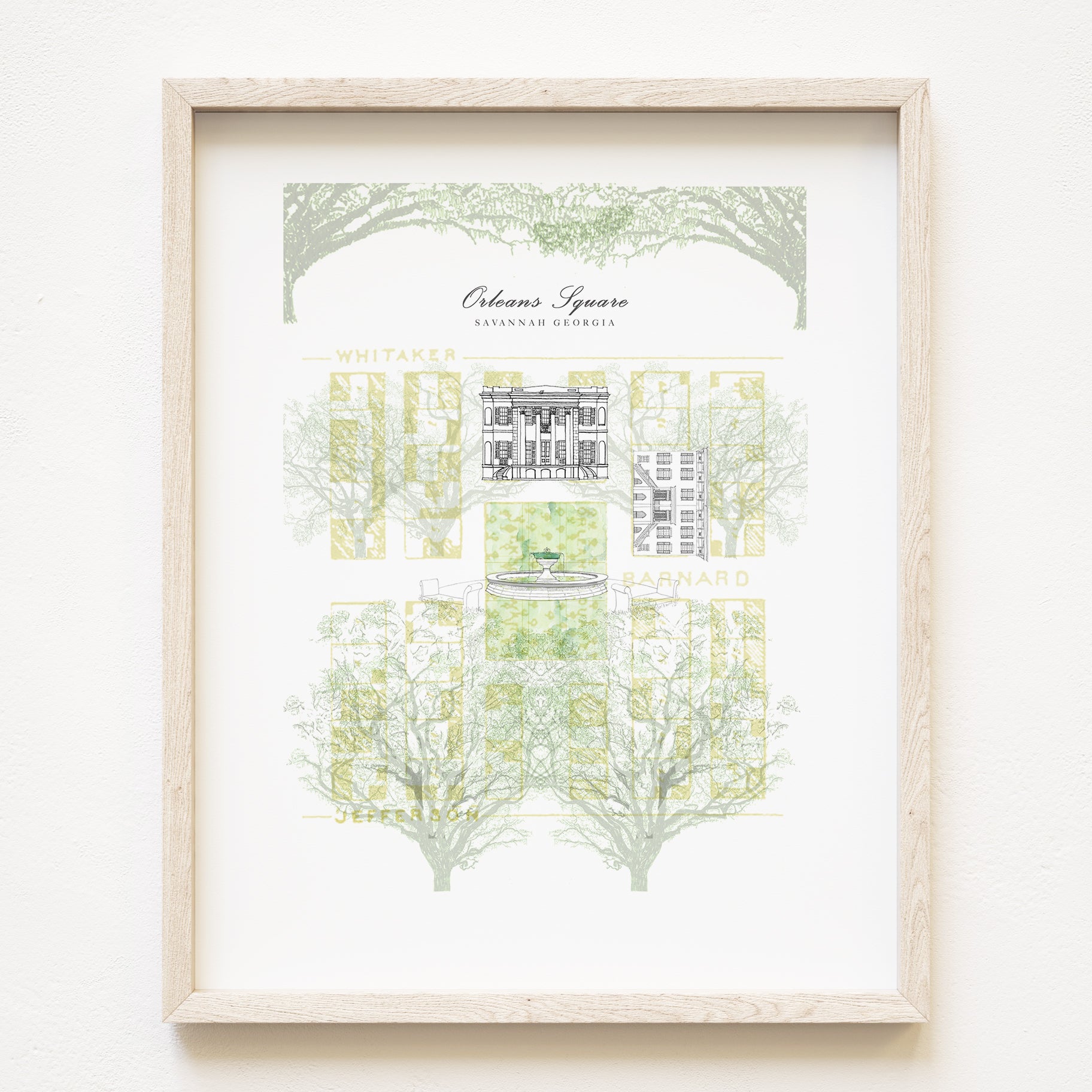 Savannah GA Orleans Square Map-drawing: ART PRINT
