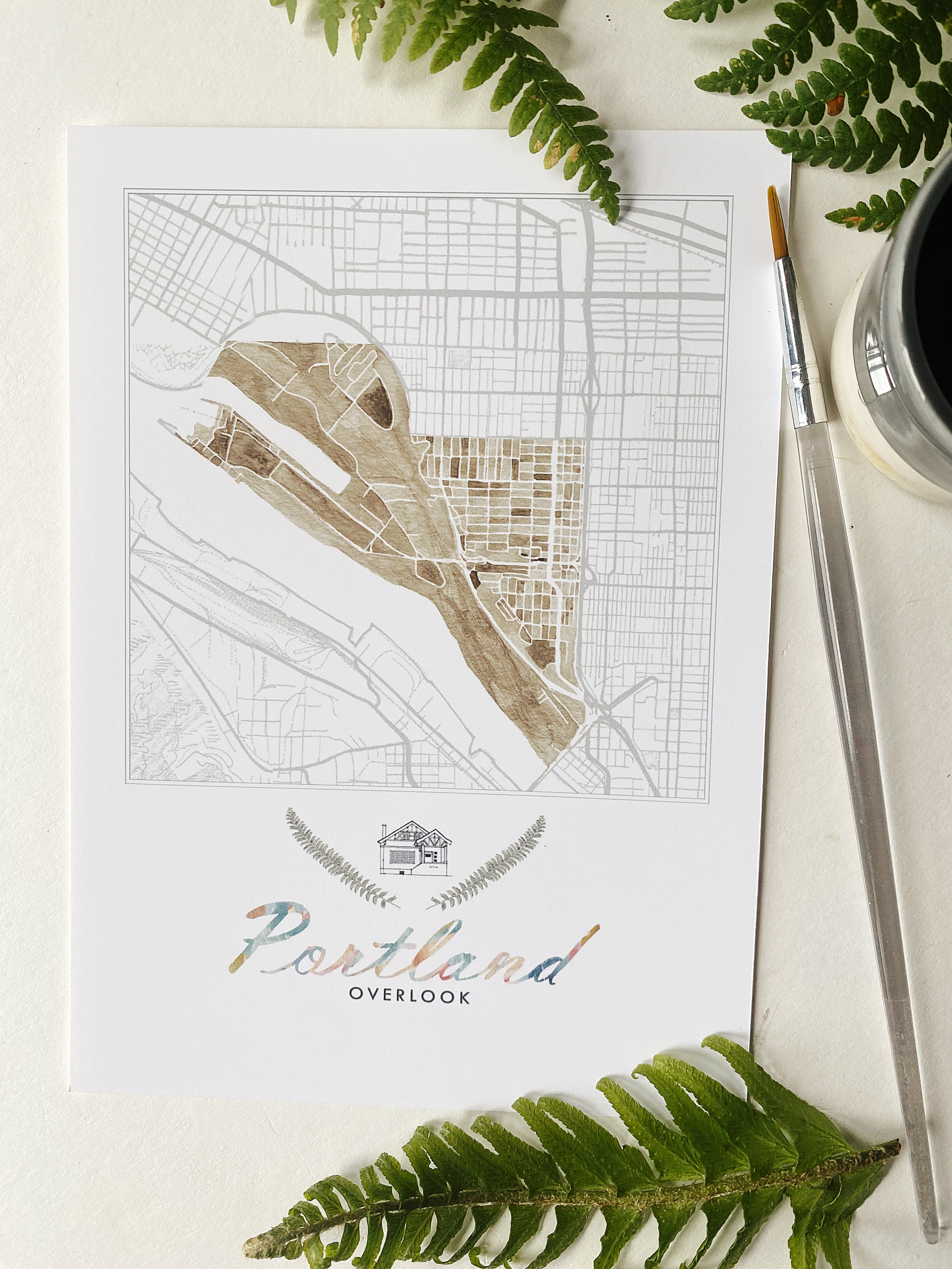 Overlook PORTLAND Neighborhood Watercolor Map: PRINT