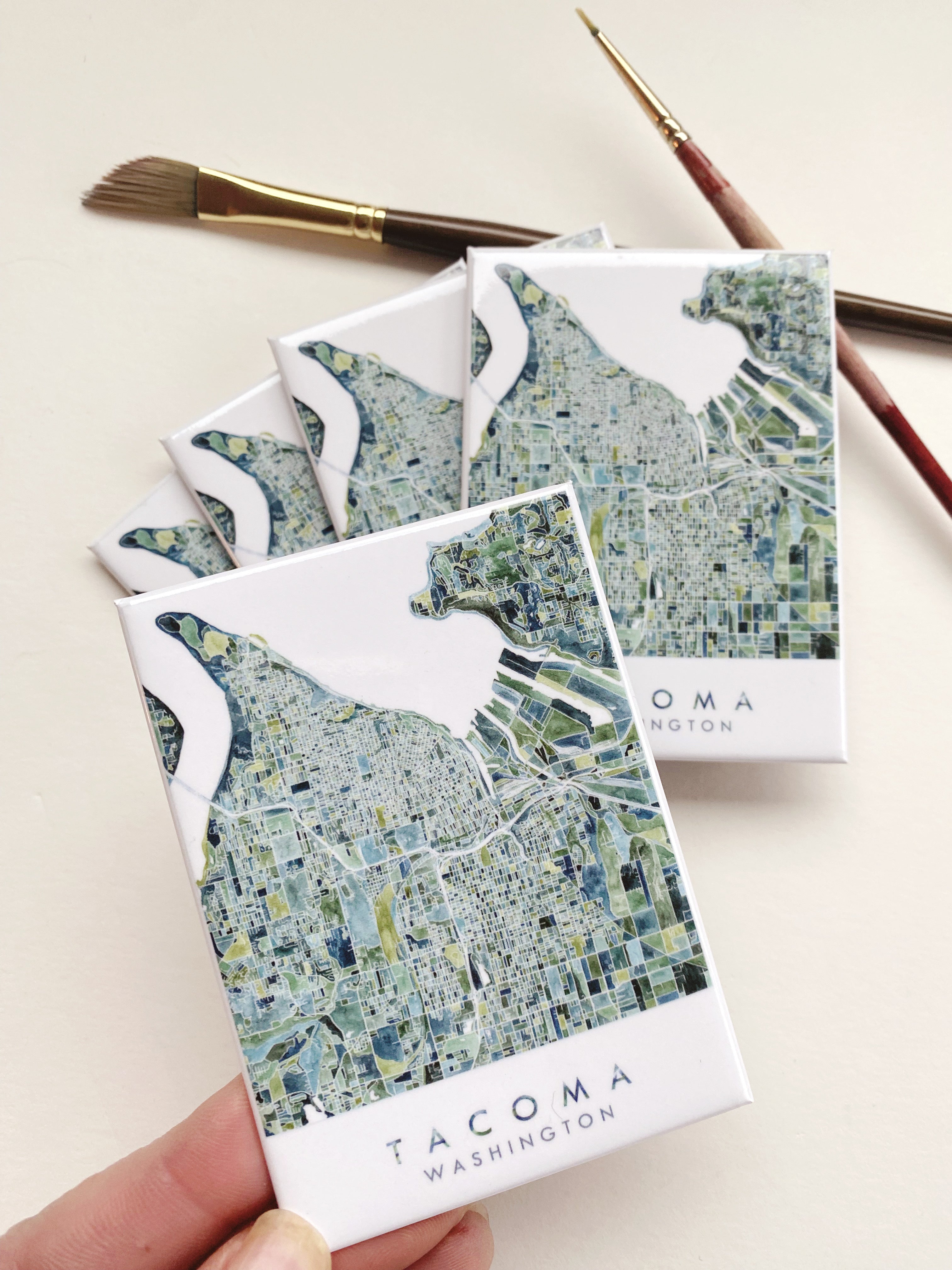 PNW TACOMA Washington Watercolor Map: MAGNET