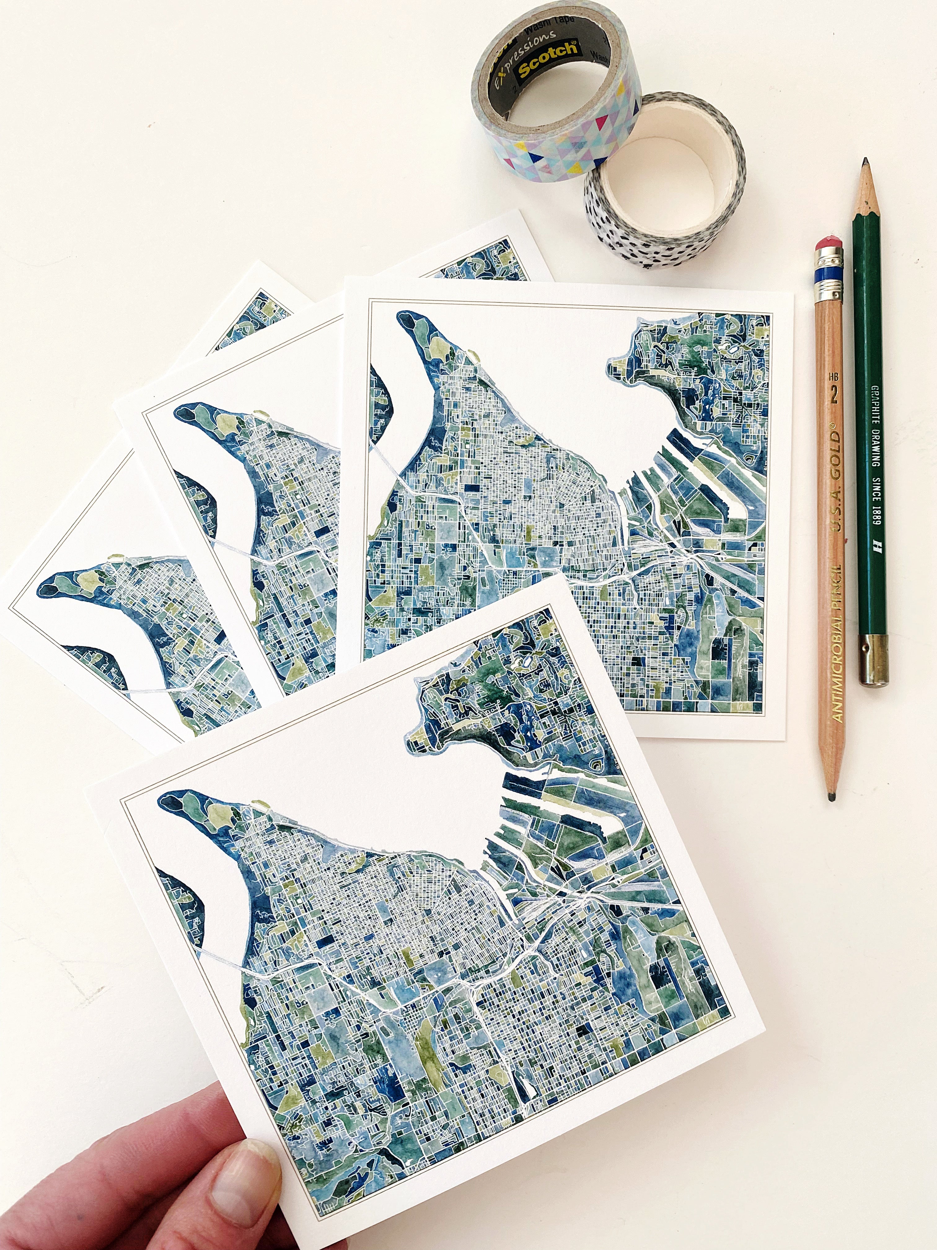 PNW TACOMA Washington Map SQUARE Postcard