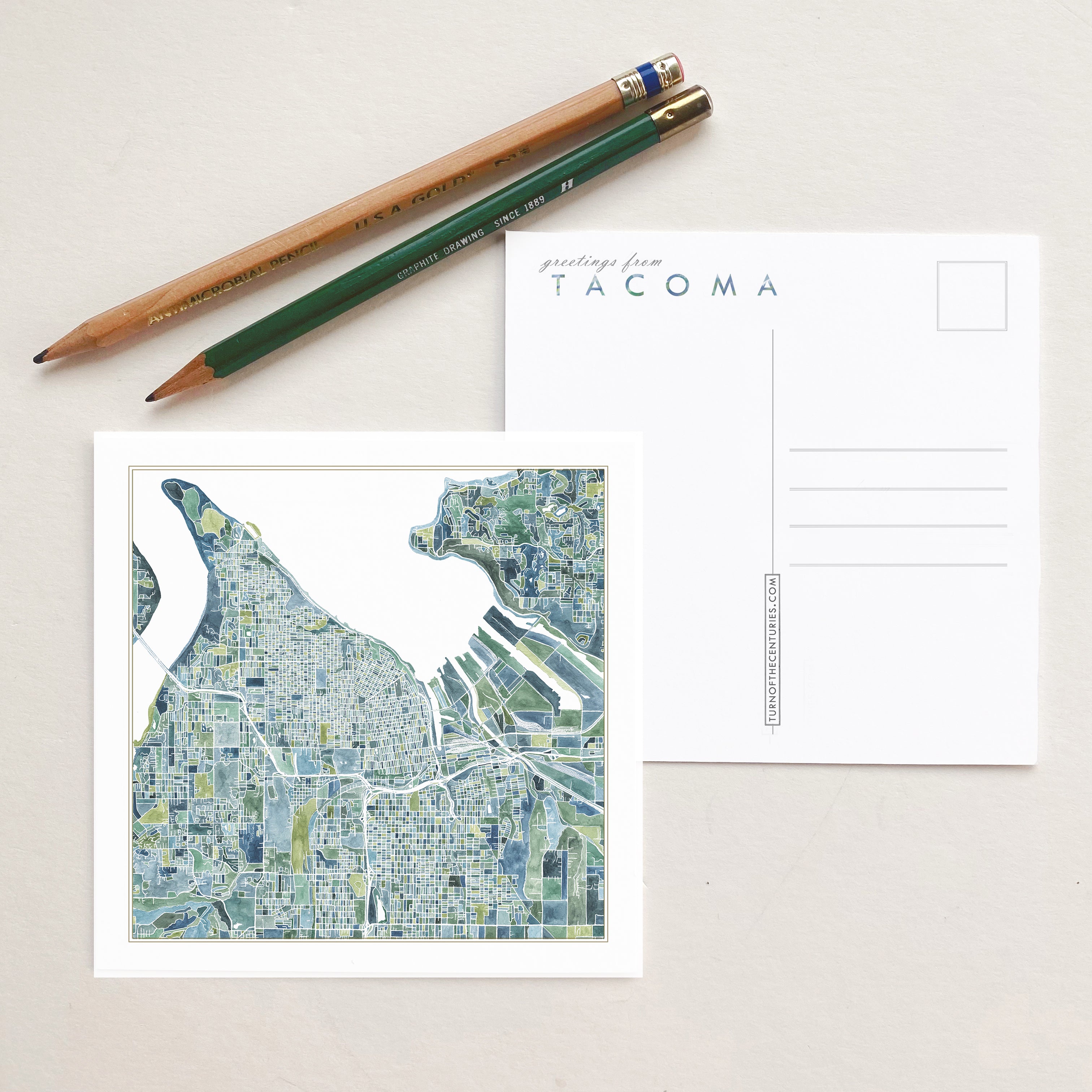 PNW TACOMA Washington Map SQUARE Postcard