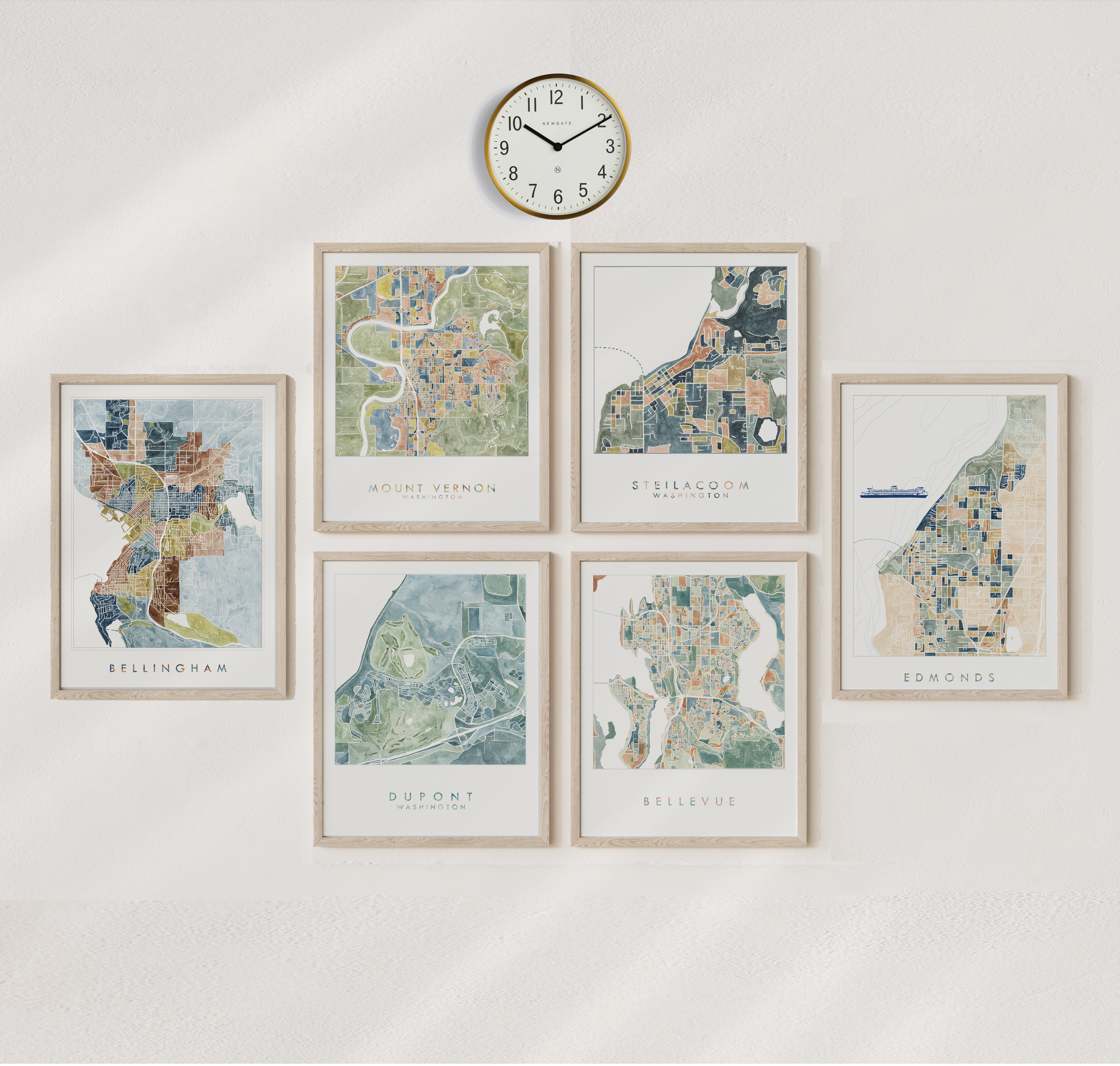 BELLINGHAM Neighborhoods Watercolor City Blocks Map: PRINT