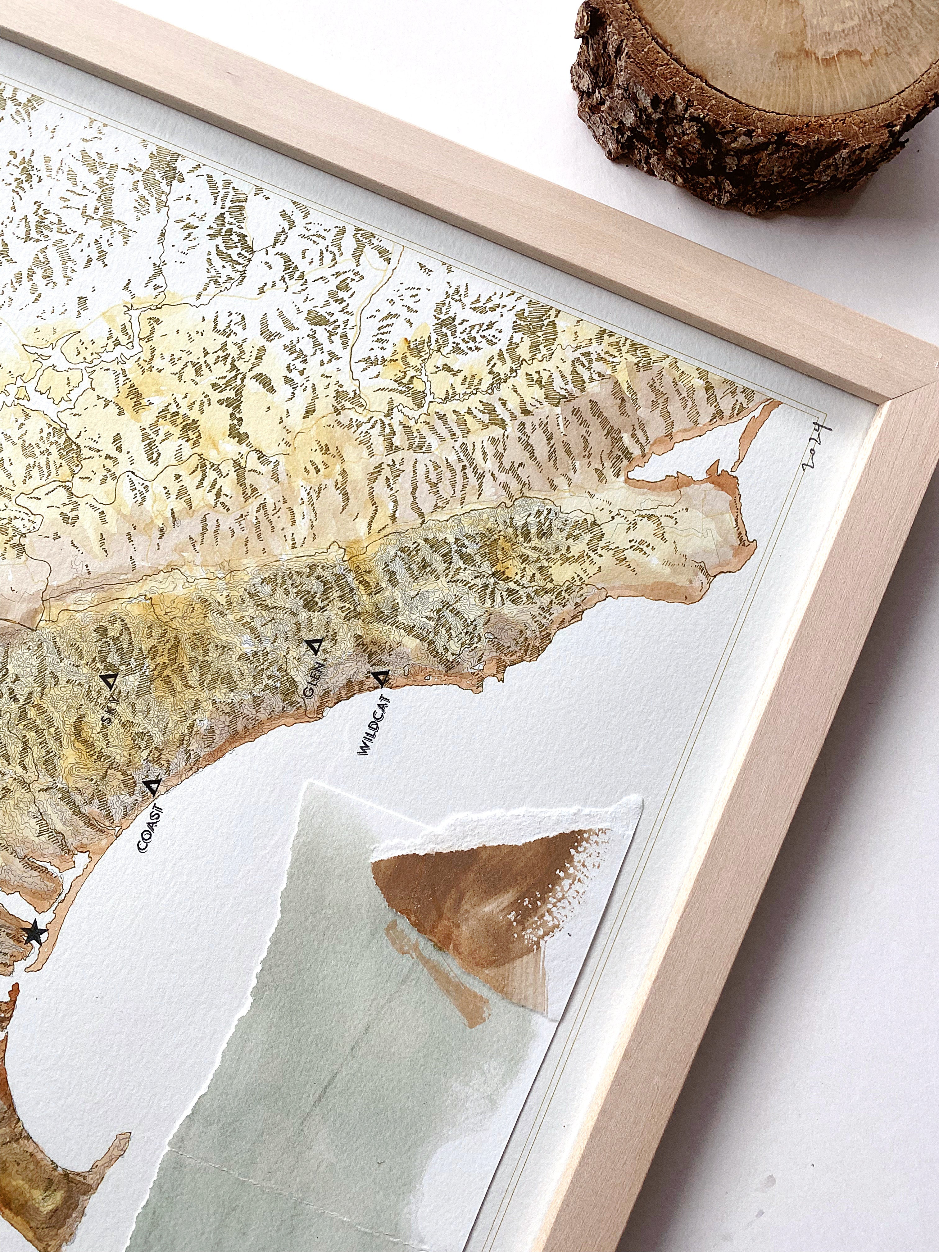POINT REYES National Seashore California Topographical Watercolor Map: PAINTING + Collage
