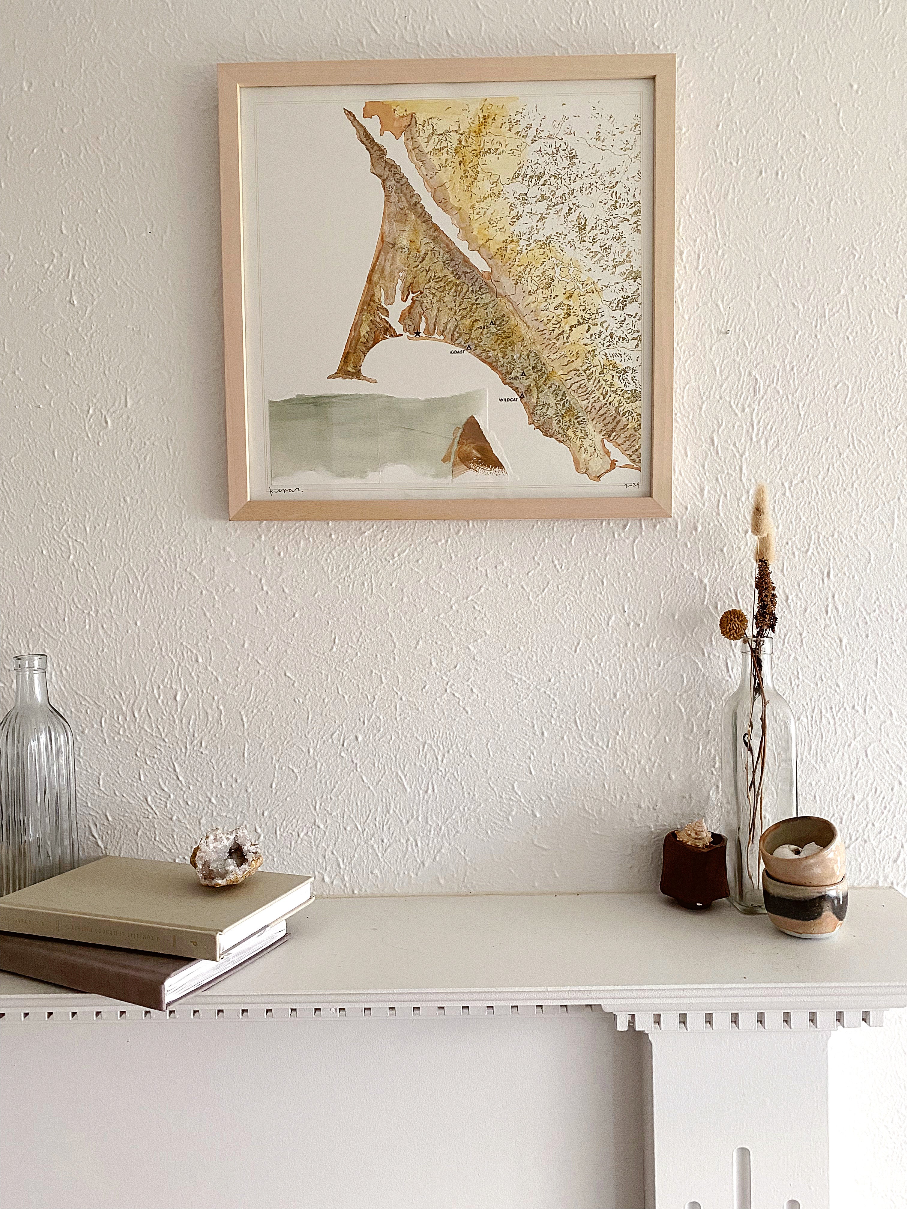 POINT REYES National Seashore California Topographical Watercolor Map: PAINTING + Collage