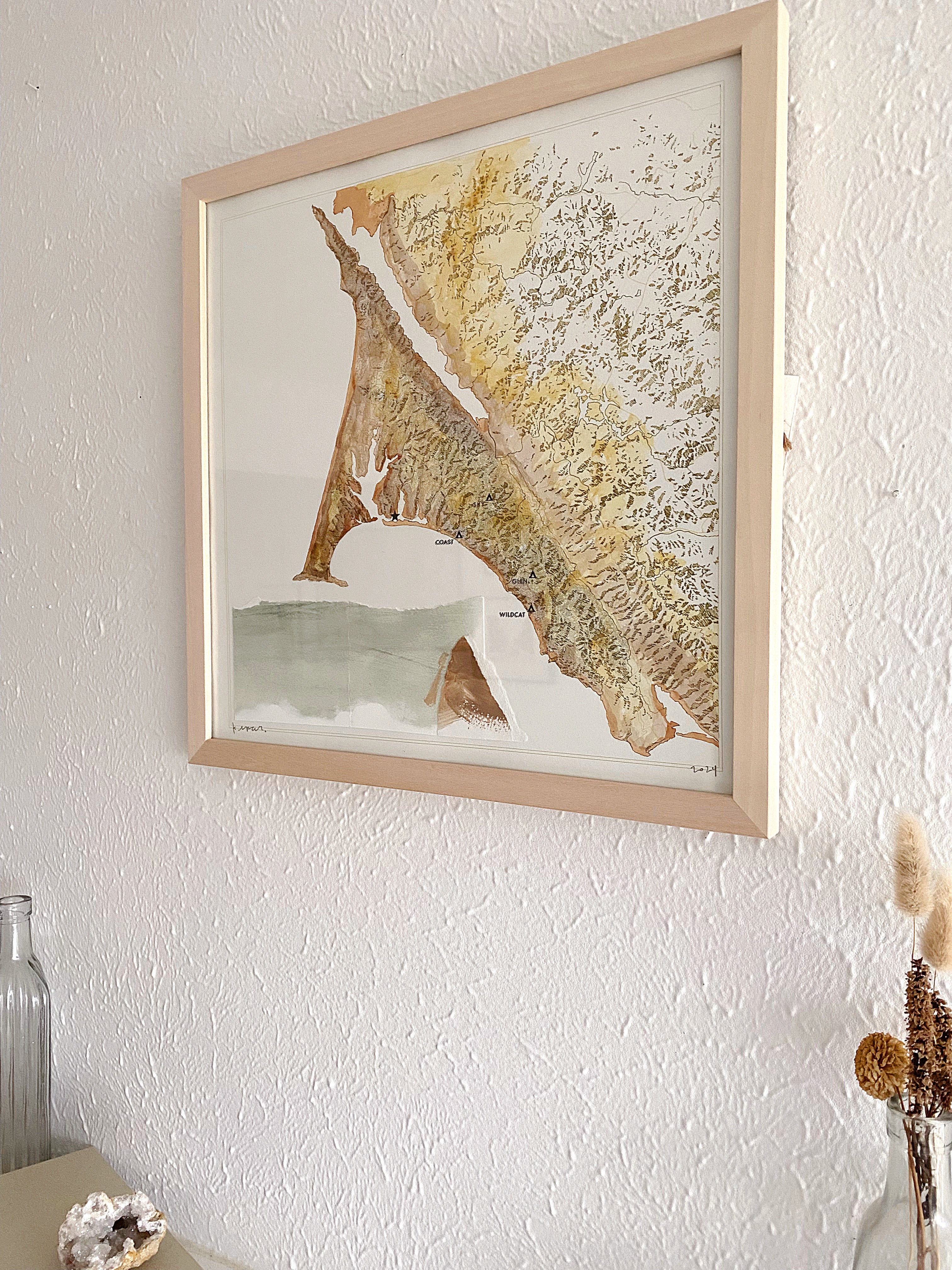 POINT REYES National Seashore California Topographical Watercolor Map: PAINTING + Collage