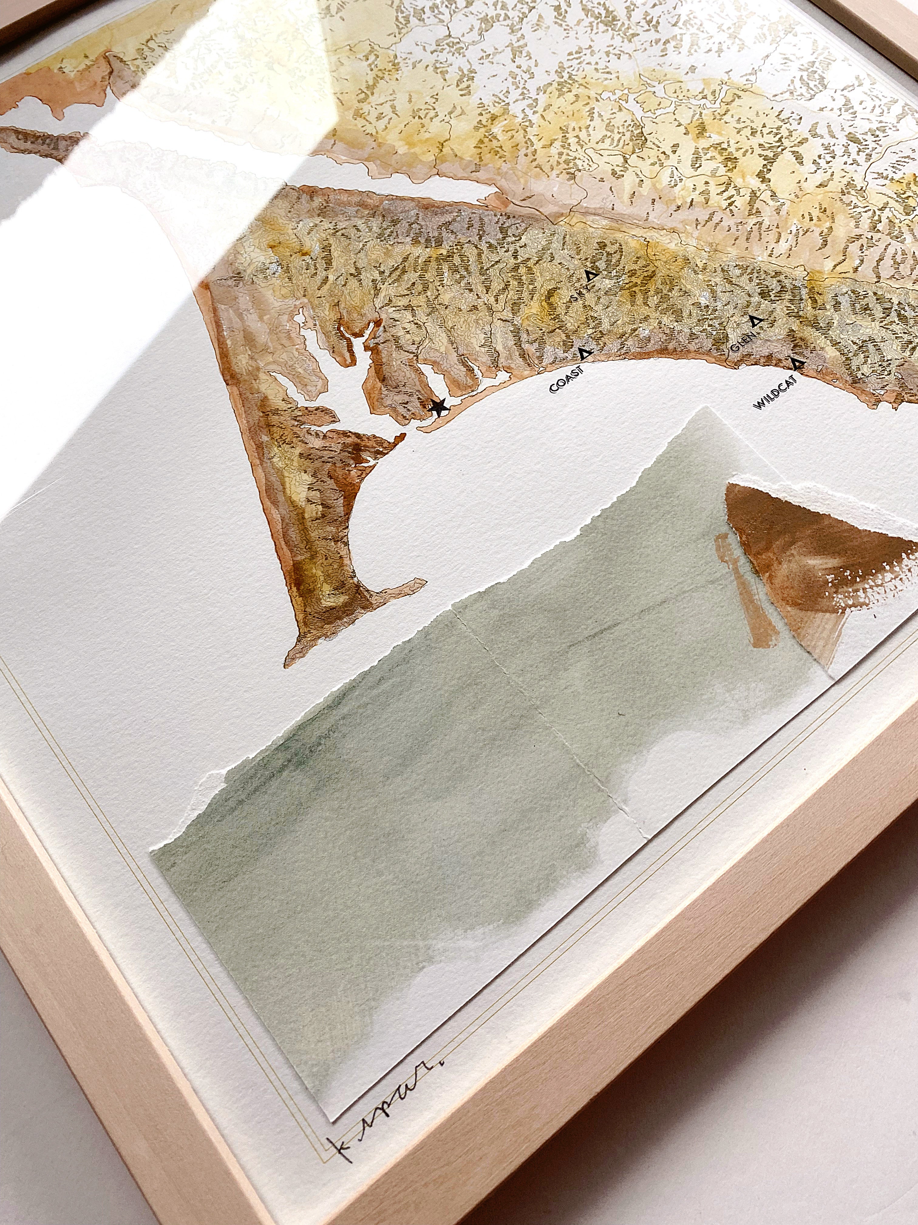 POINT REYES National Seashore California Topographical Watercolor Map: PAINTING + Collage