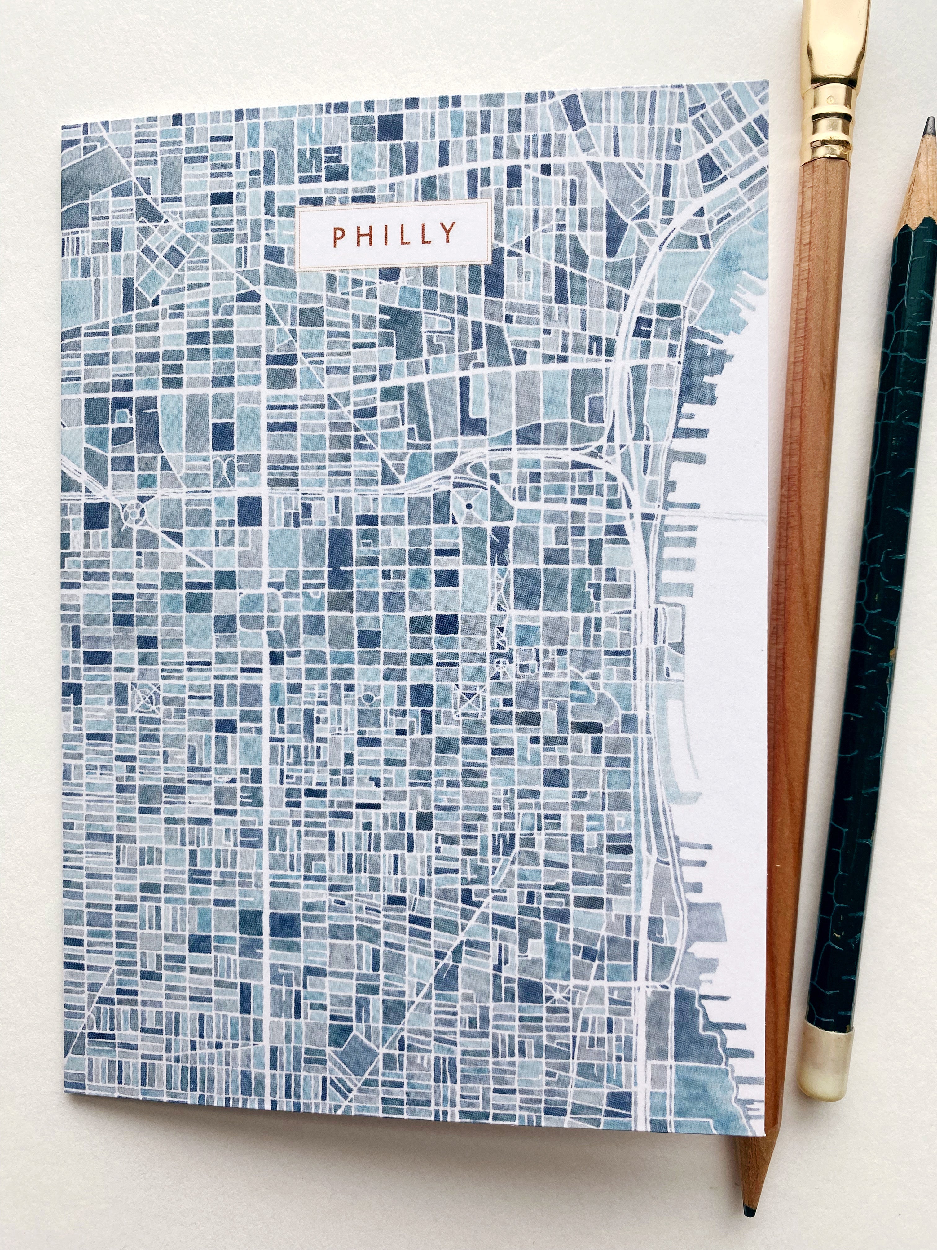 PHILLY Philadelphia Pennsylvania Watercolor Map - city nickname greeting card