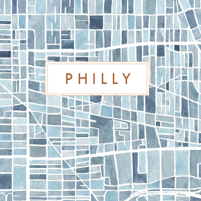 PHILLY Philadelphia Pennsylvania Watercolor Map - city nickname greeting card