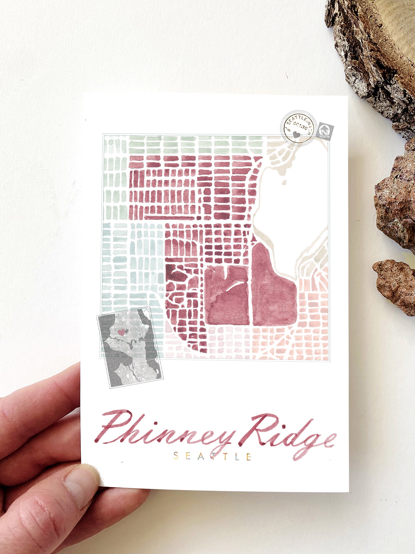PHINNEY RIDGE Seattle Neighborhood Map Postcard