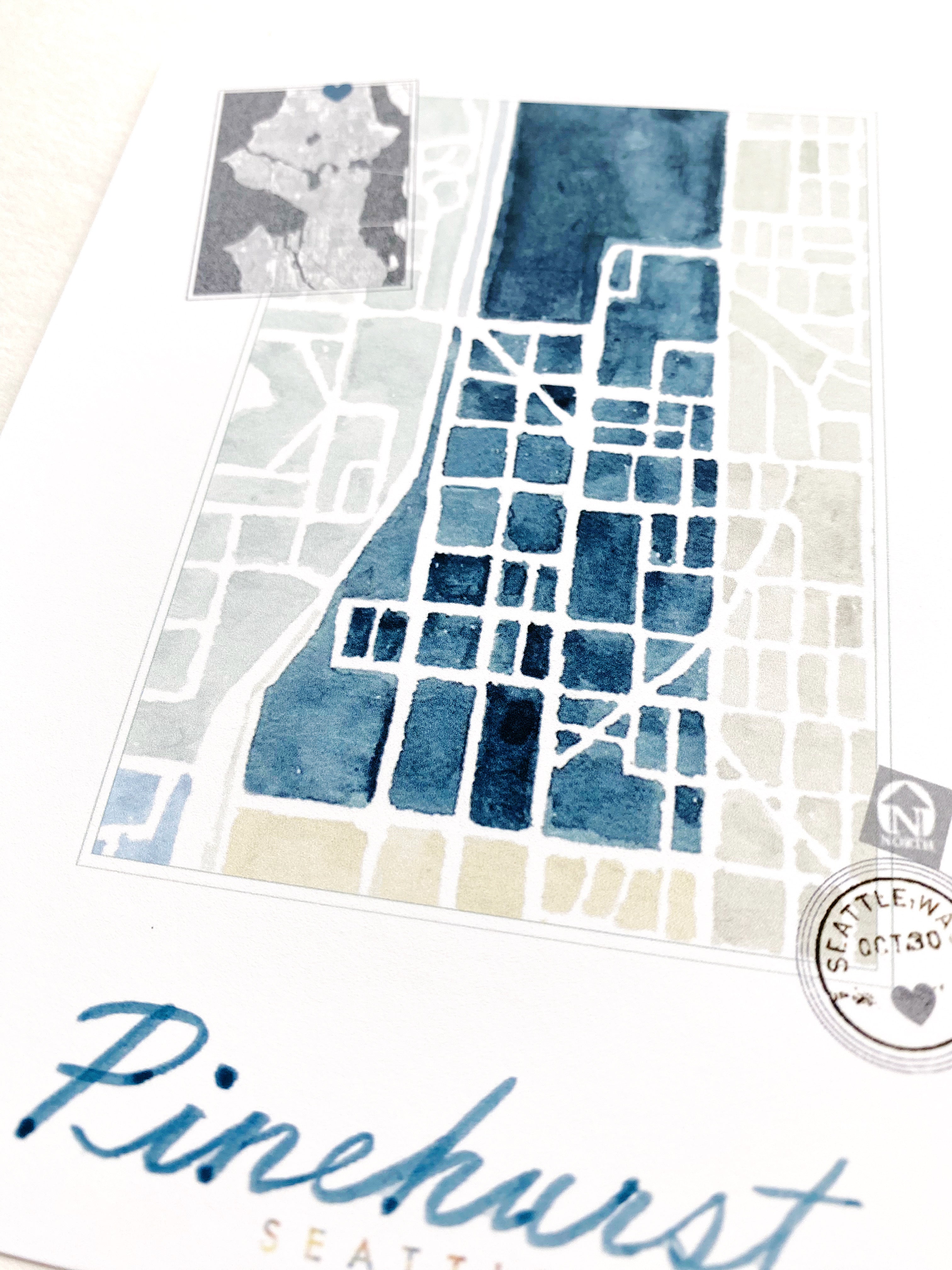 Pinehurst SEATTLE Neighborhood Watercolor Map: PRINT