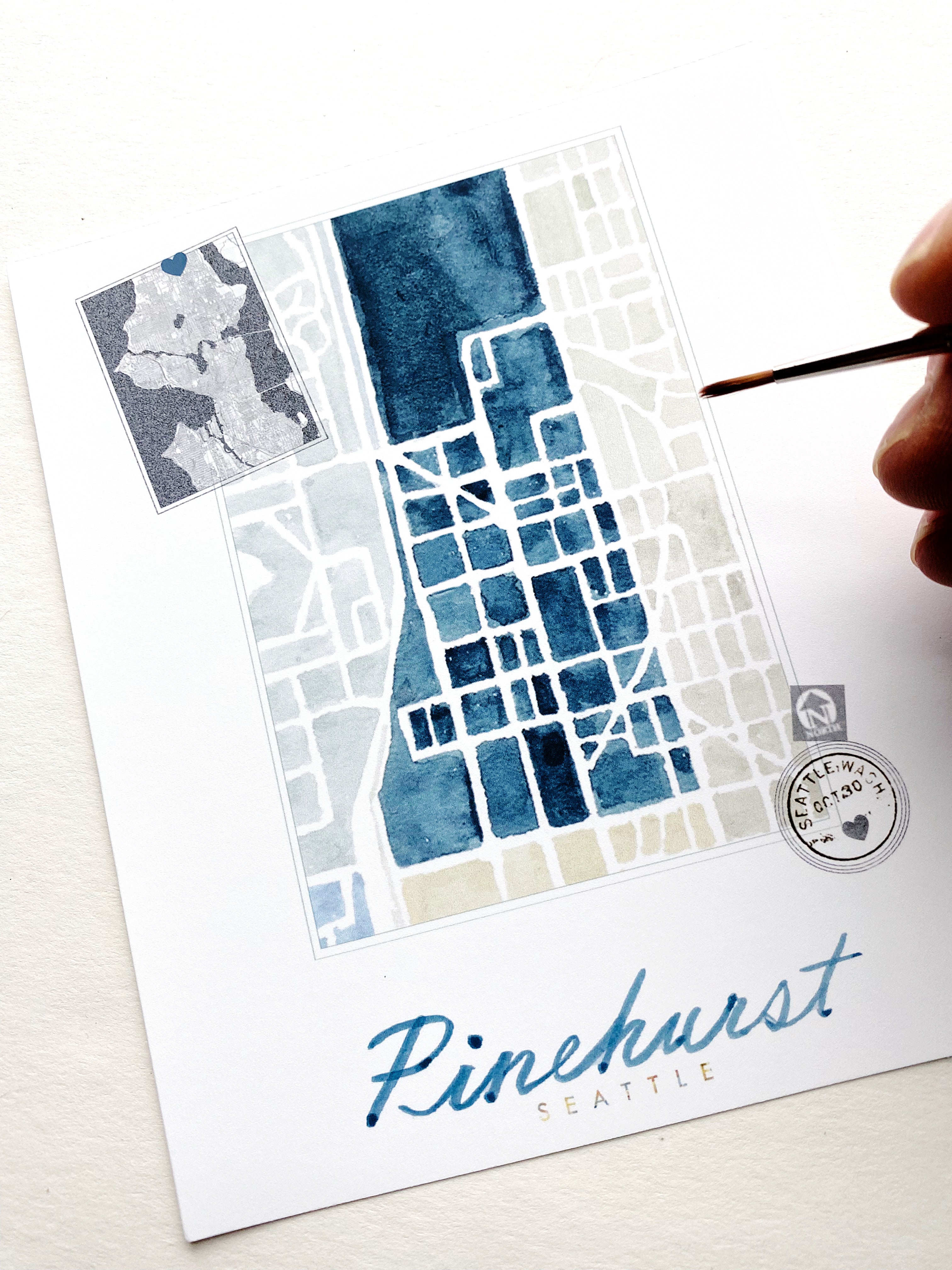 Pinehurst SEATTLE Neighborhood Watercolor Map: PRINT