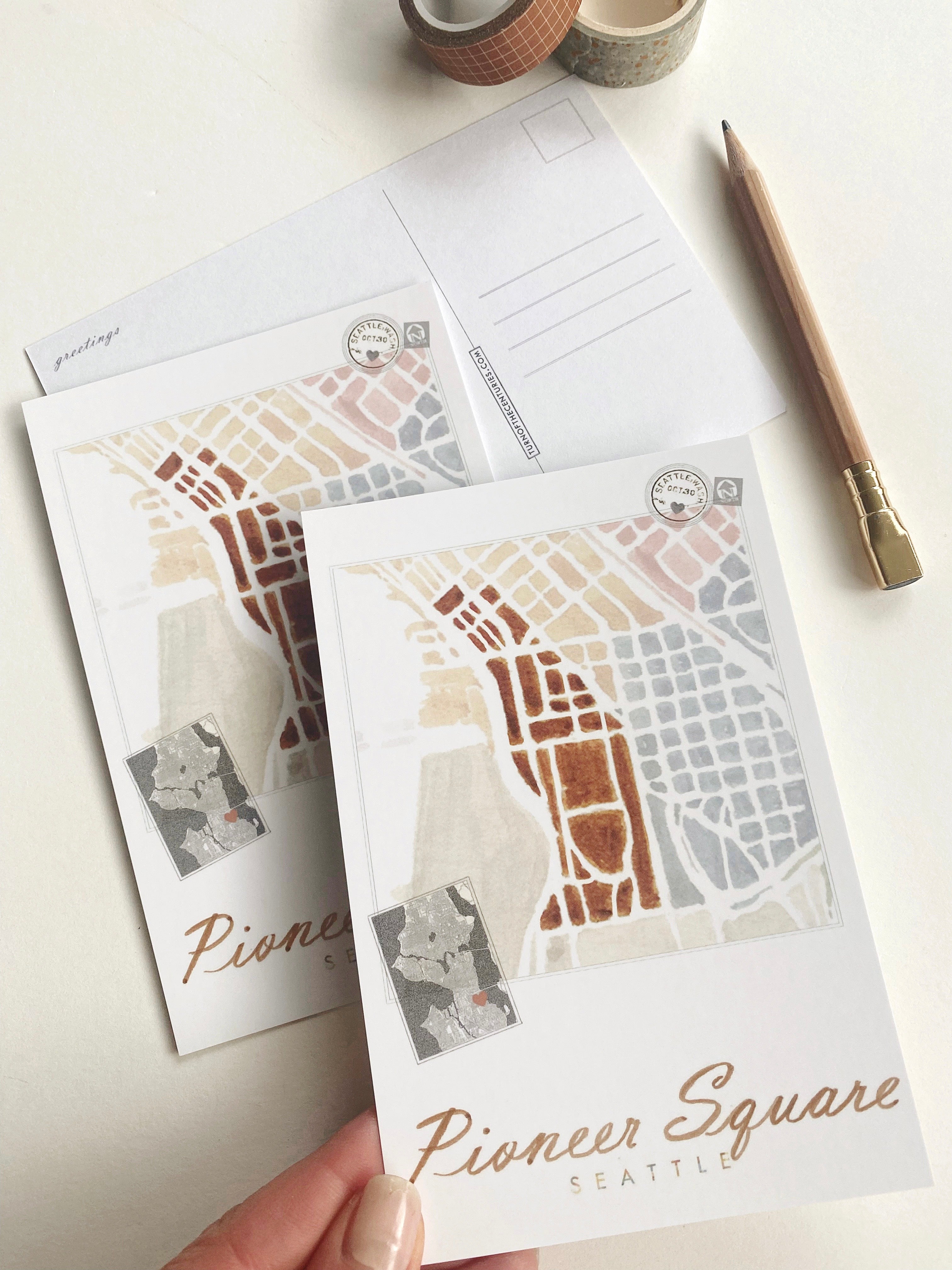 PIONEER SQUARE Seattle Neighborhood Map Postcard