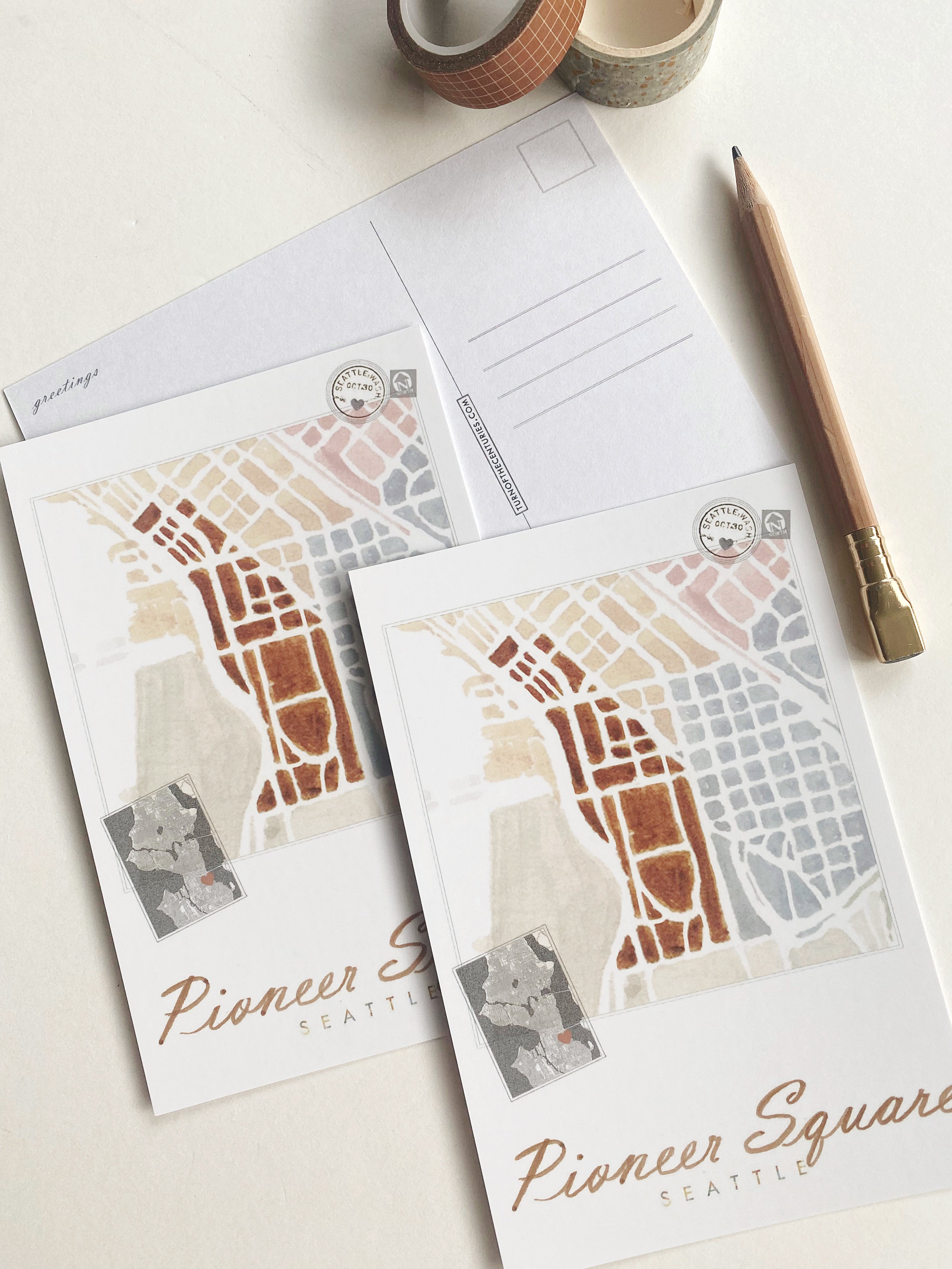 PIONEER SQUARE Seattle Neighborhood Map Postcard