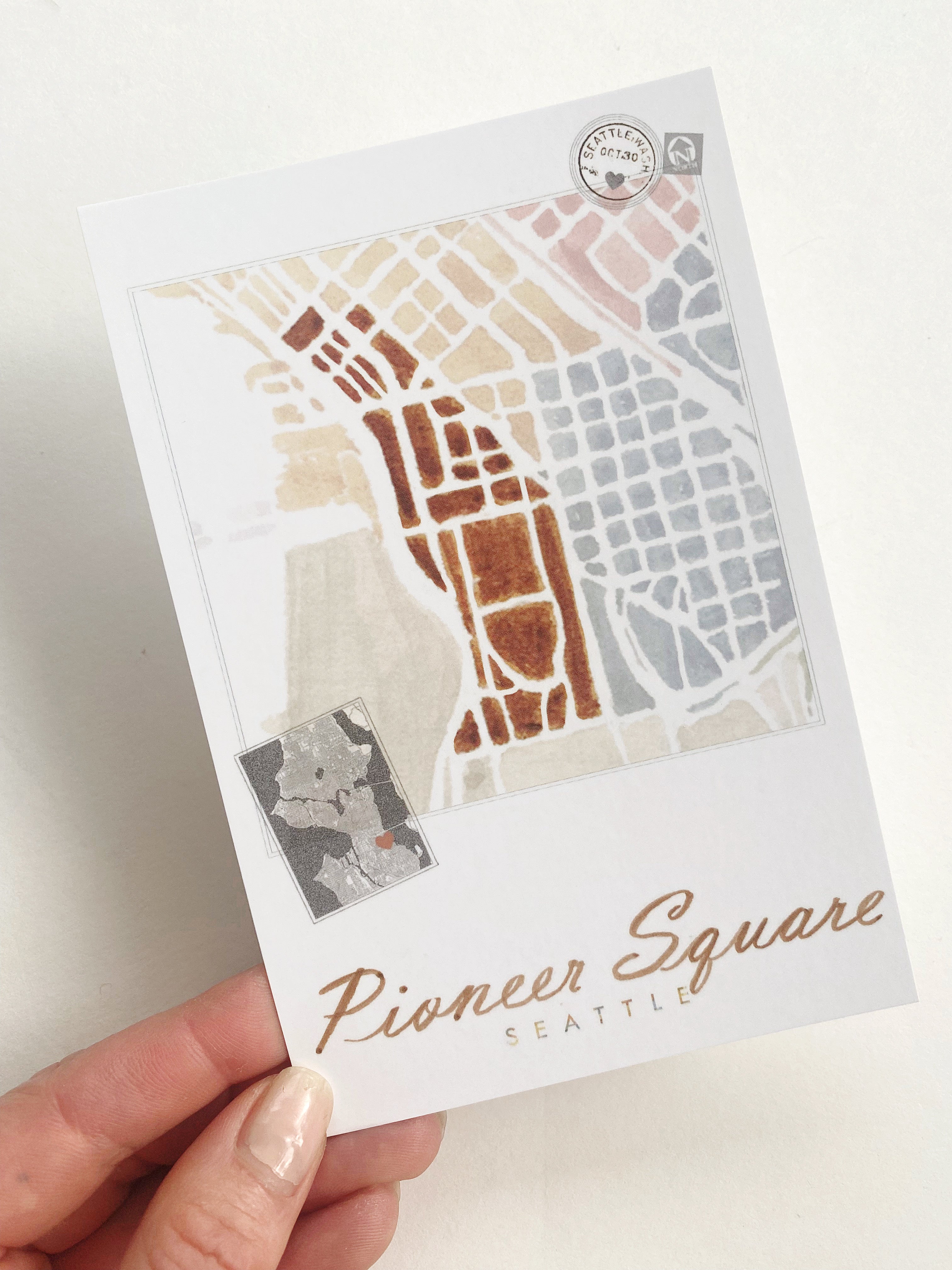 PIONEER SQUARE Seattle Neighborhood Map Postcard