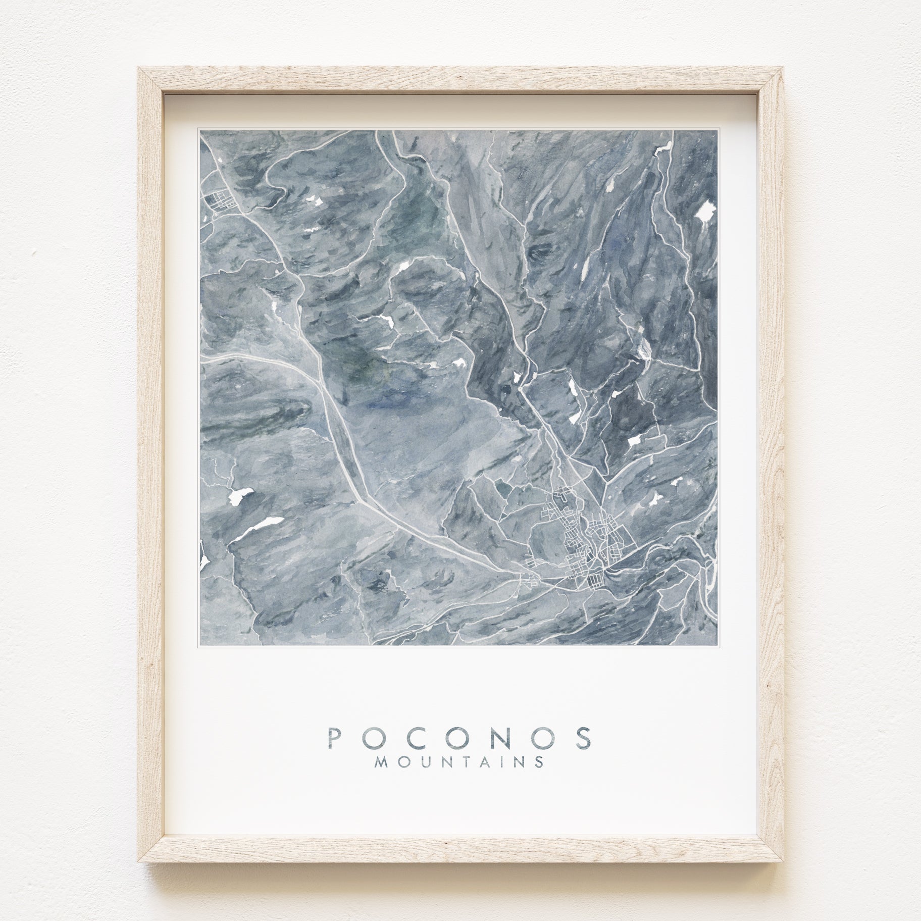 POCONOS Mountains Topographical Watercolor Map: PRINT