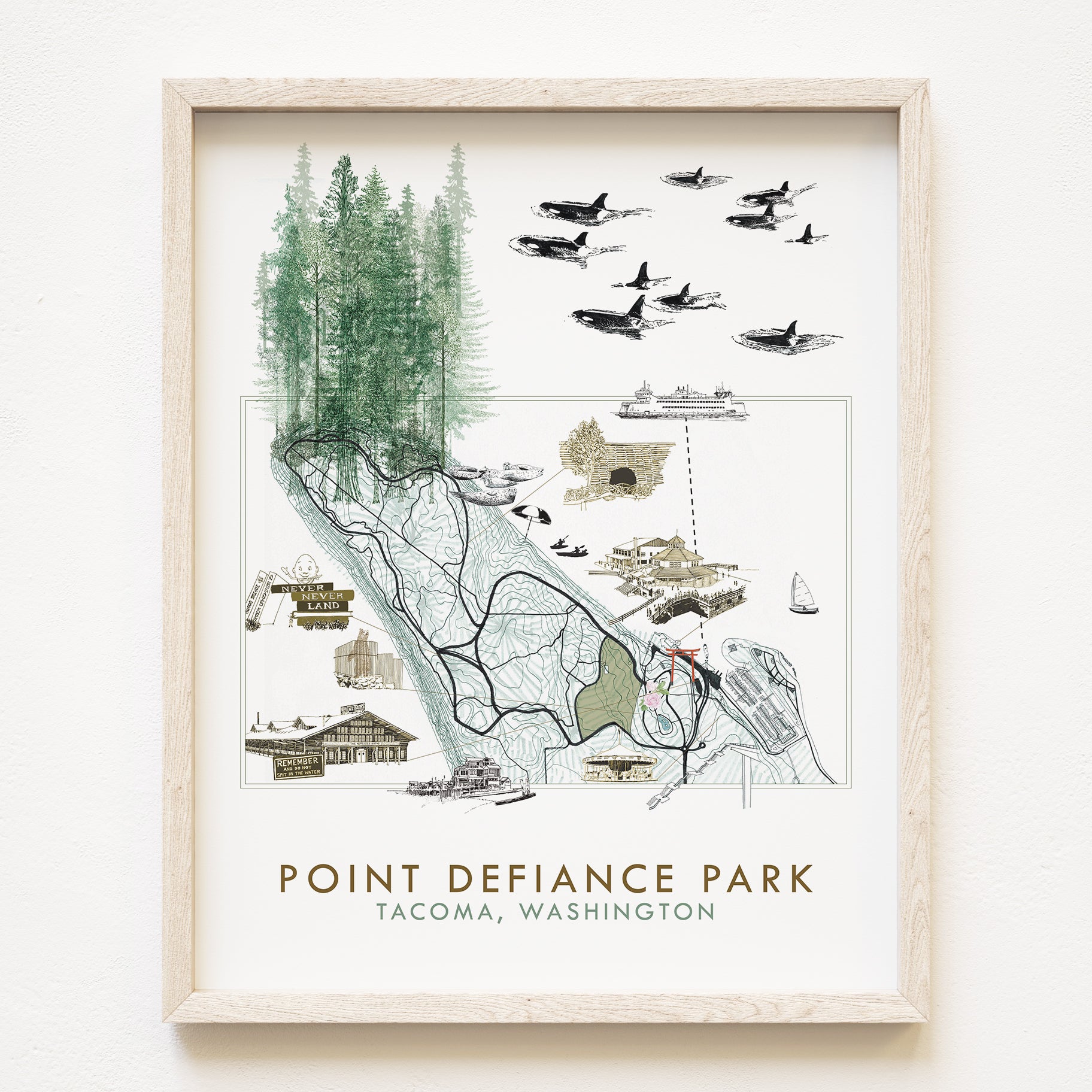 POINT DEFIANCE Park Art Map TACOMA Washington: Vertical PRINT