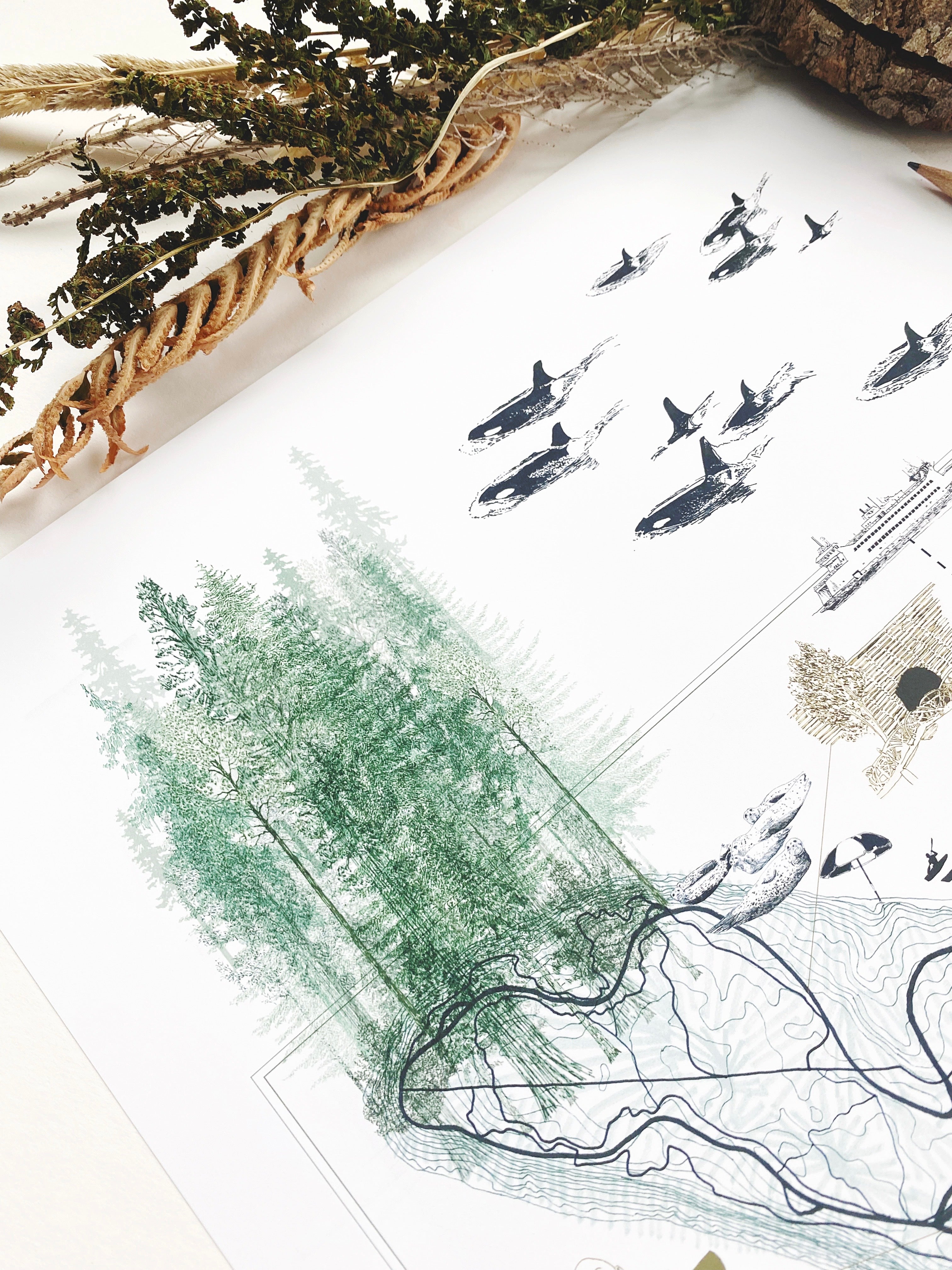 POINT DEFIANCE Park Art Map TACOMA Washington: Vertical PRINT