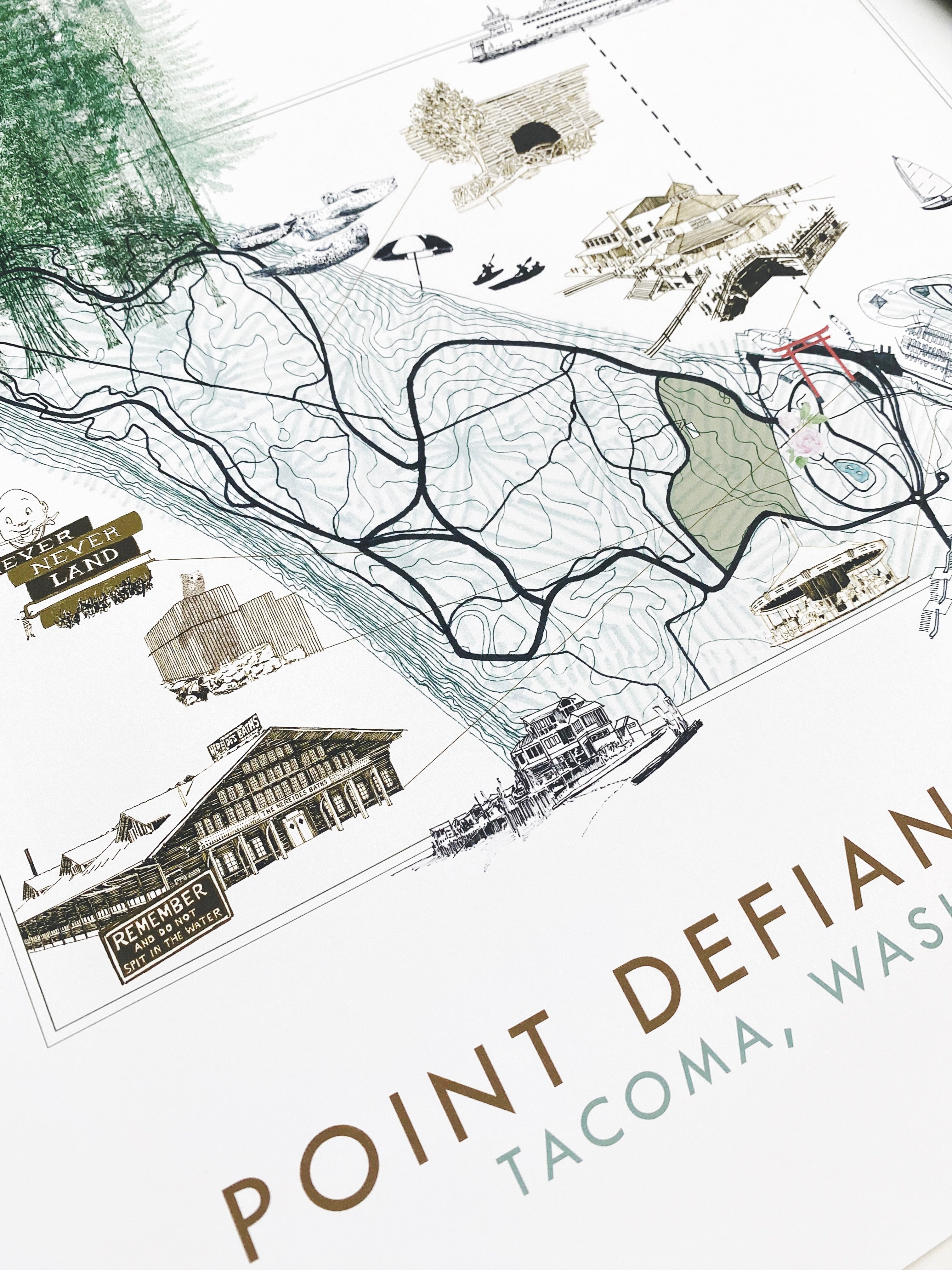 POINT DEFIANCE Park Art Map TACOMA Washington: Vertical PRINT