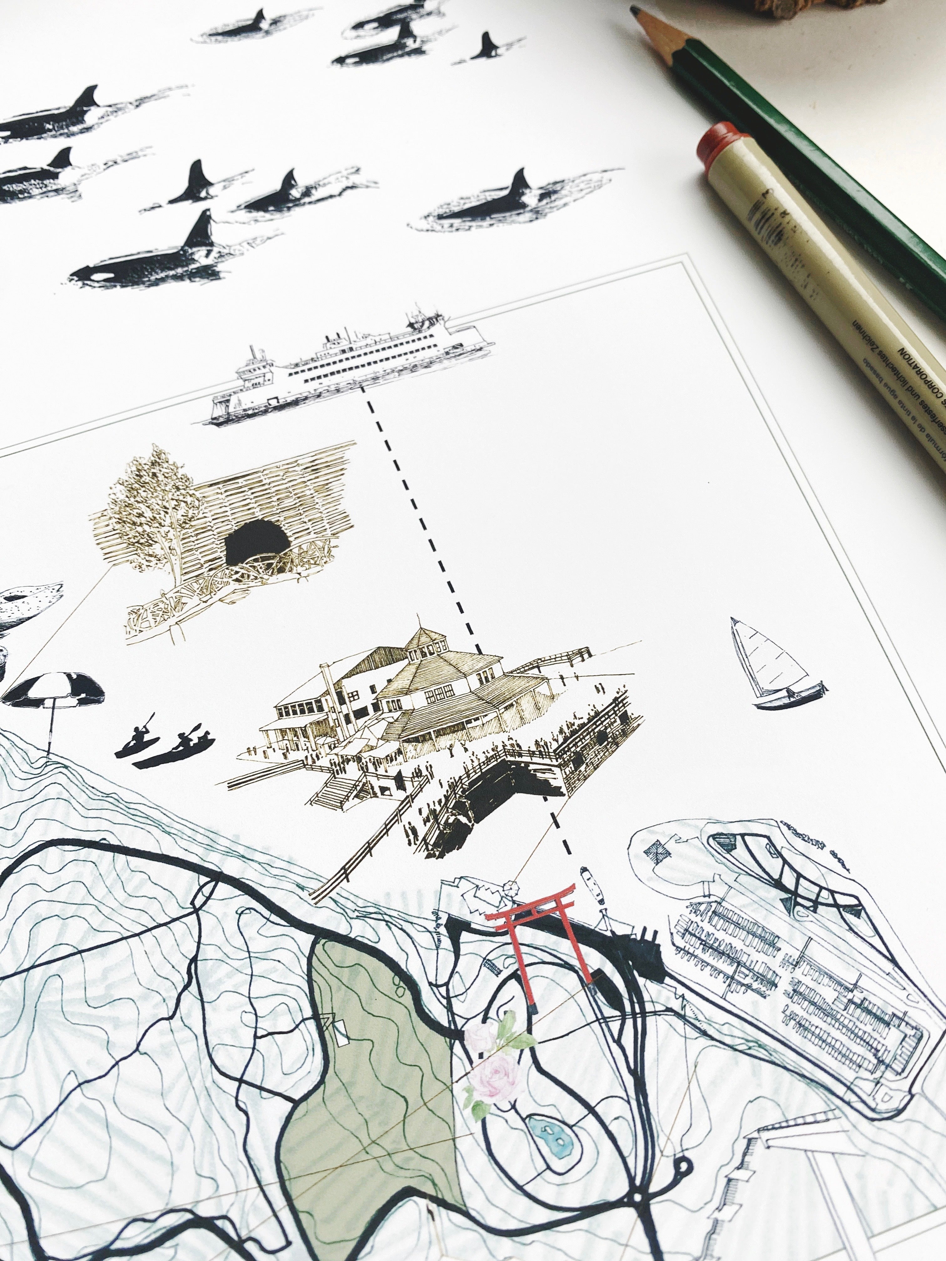 POINT DEFIANCE Park Art Map TACOMA Washington: Vertical PRINT