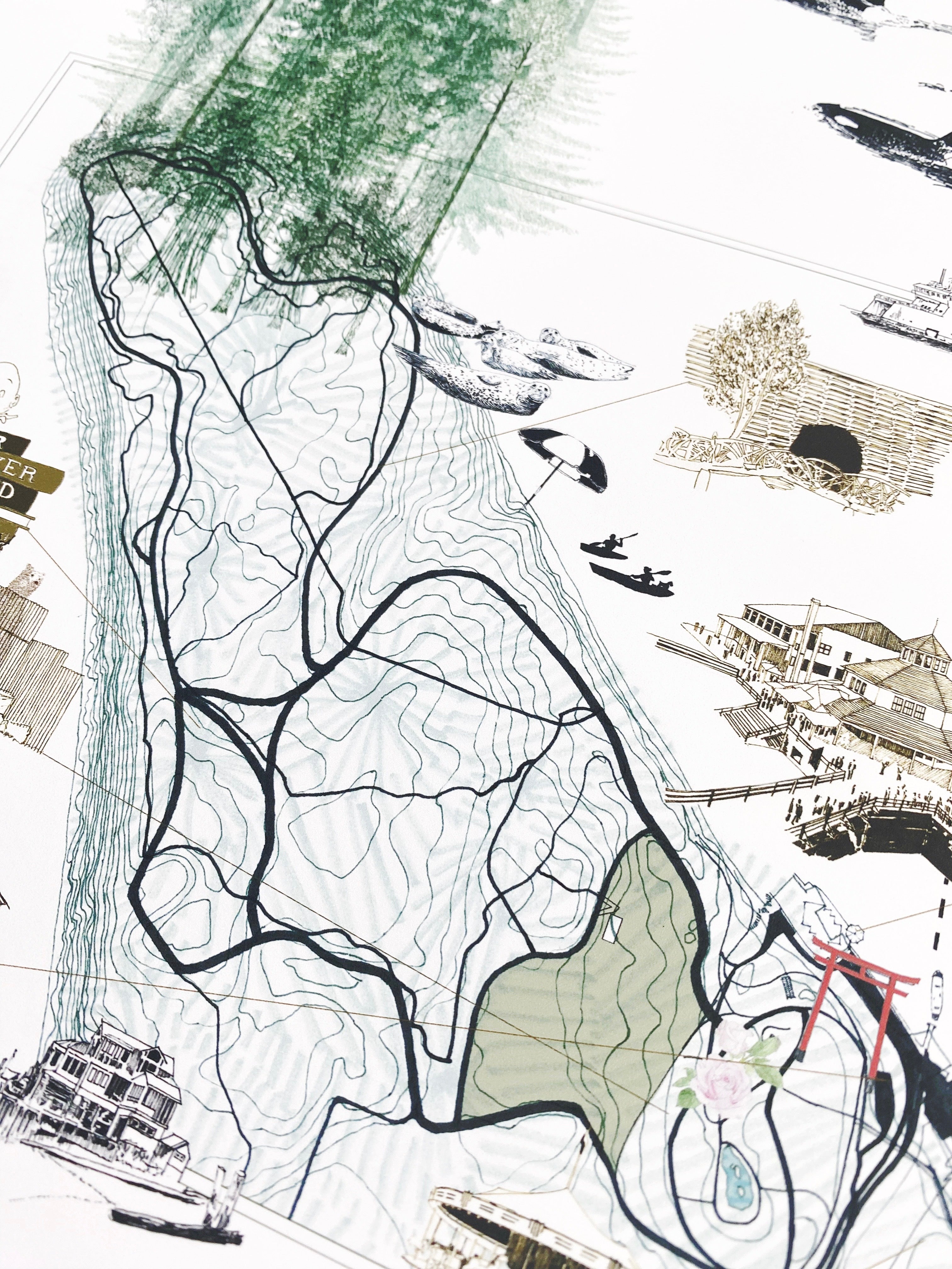 POINT DEFIANCE Park Art Map TACOMA Washington: Vertical PRINT